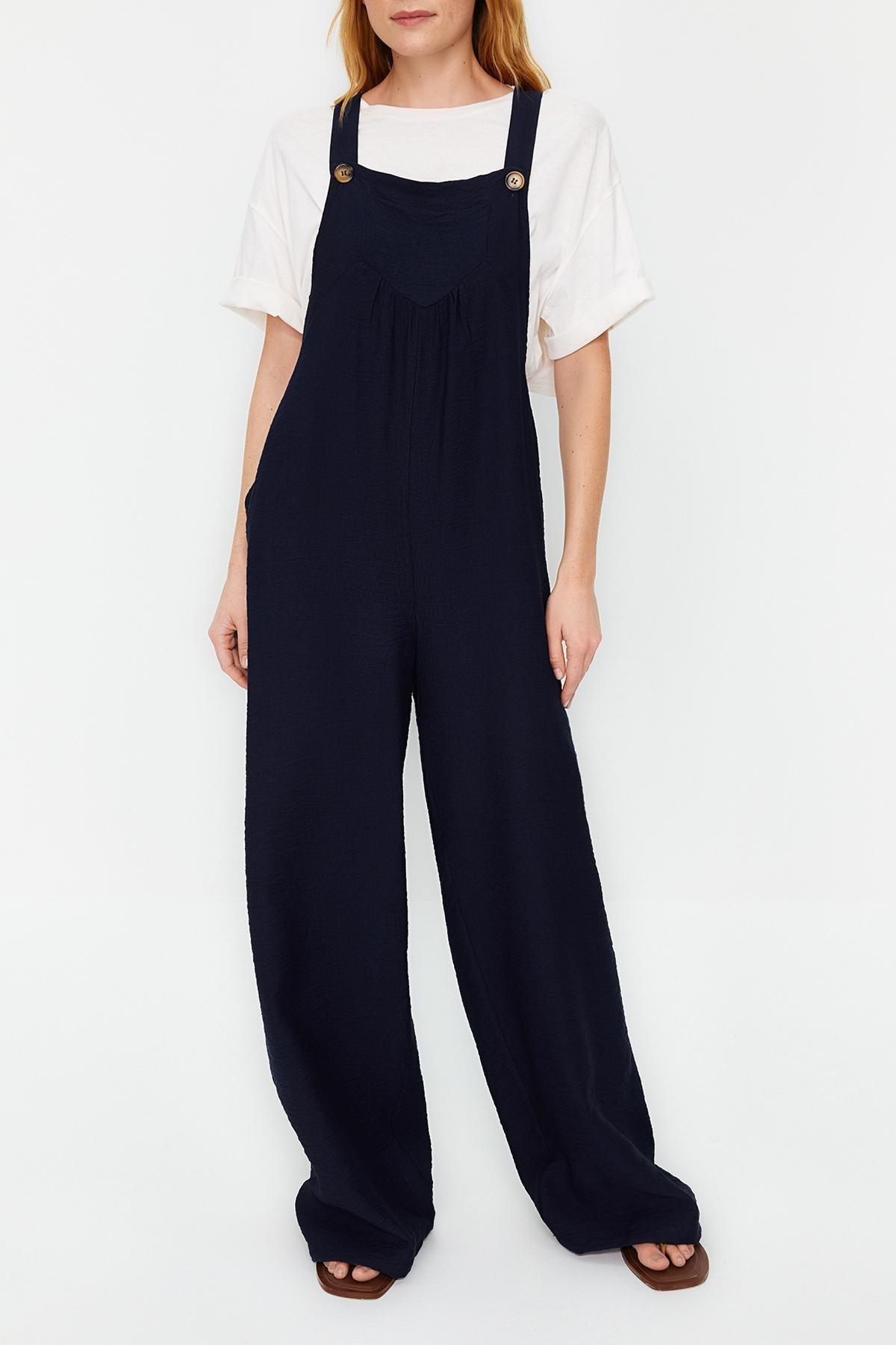 Blue Wide Leg Linen Jumpsuit, , large image number 3