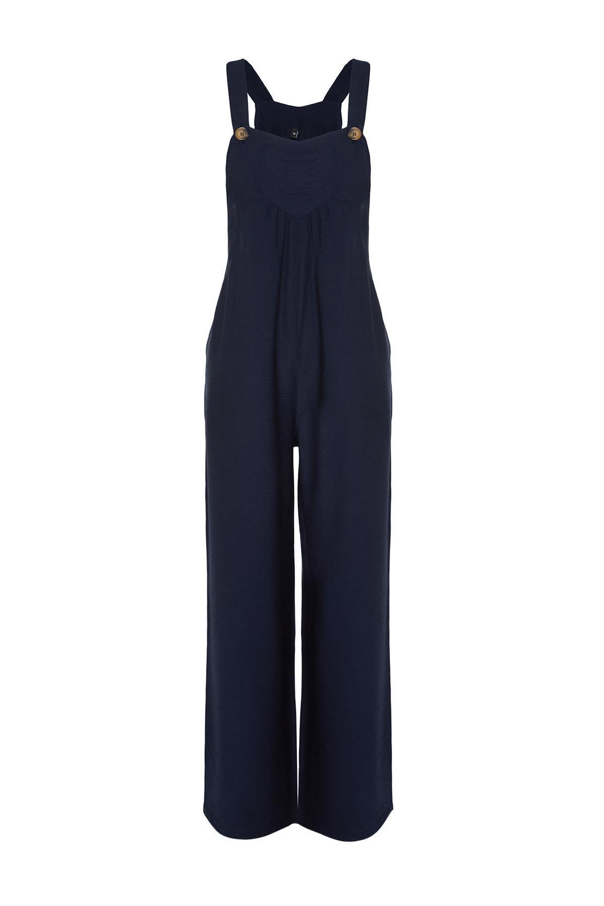 Blue Wide Leg Linen Jumpsuit, , large image number 5