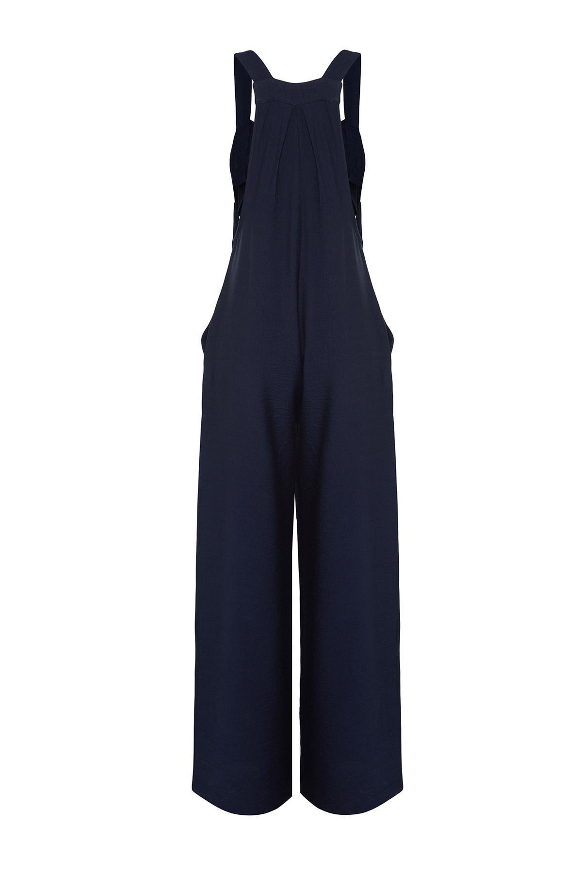 Blue Wide Leg Linen Jumpsuit, , large image number 6