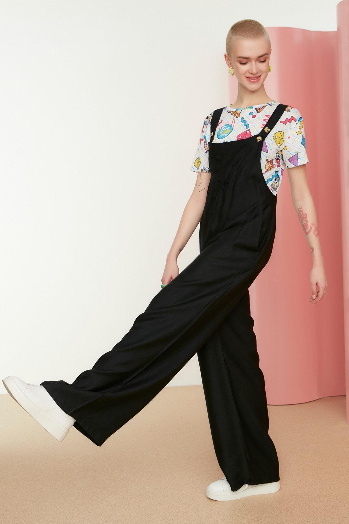 Black Relaxed Square Collar Jumpsuit, , large image number 0