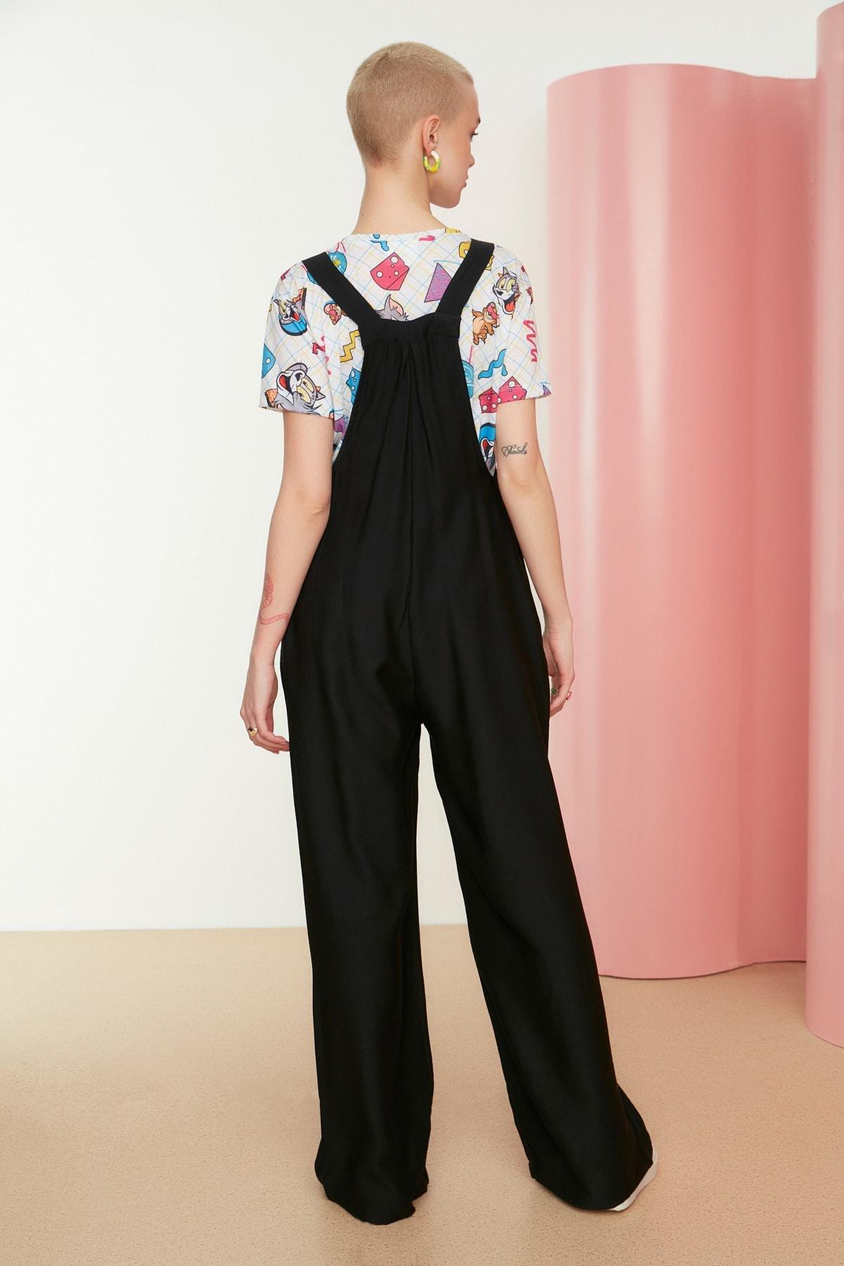 Black Relaxed Square Collar Jumpsuit, , large image number 3
