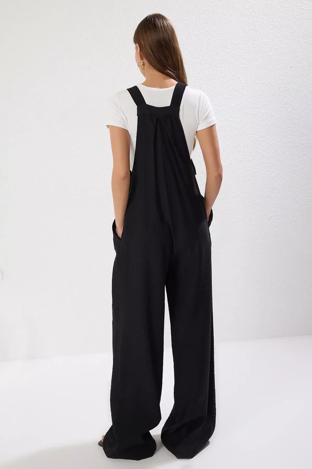 Black Relaxed Square Collar Jumpsuit, , large image number 3