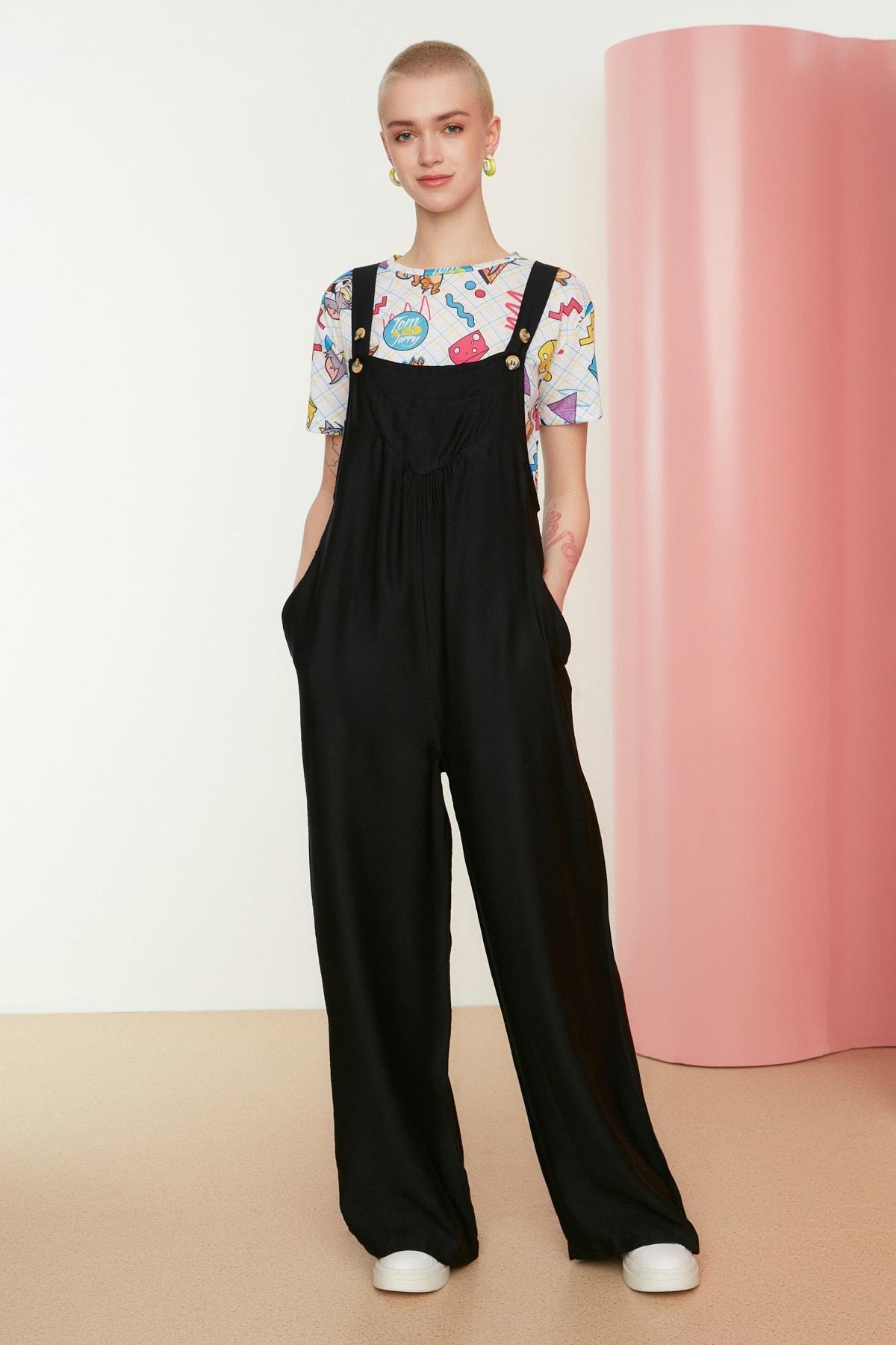 Black Relaxed Square Collar Jumpsuit, , large image number 4