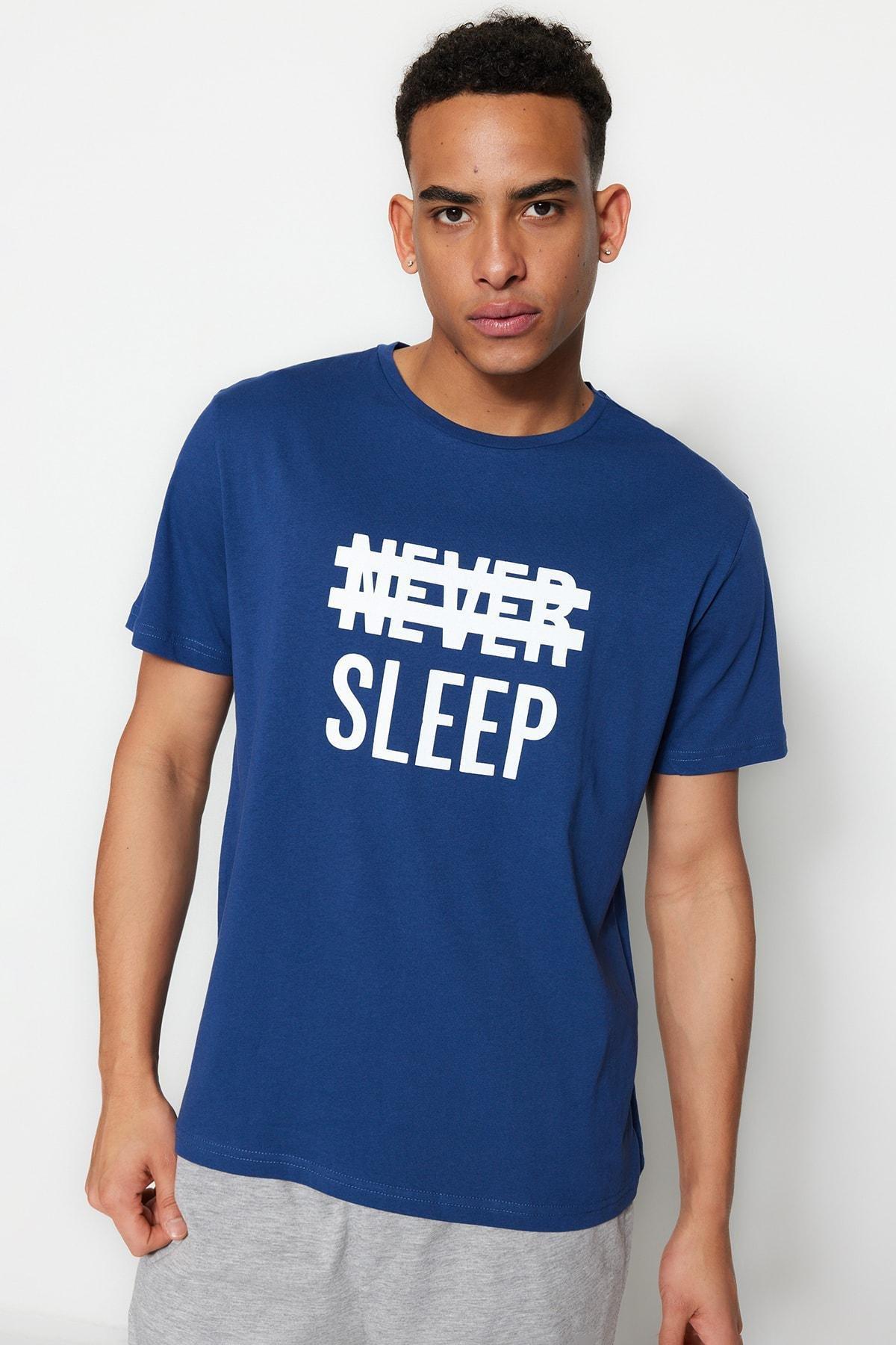 Blue Printed Boat Neck Pajama Set, Blue, large image number 3