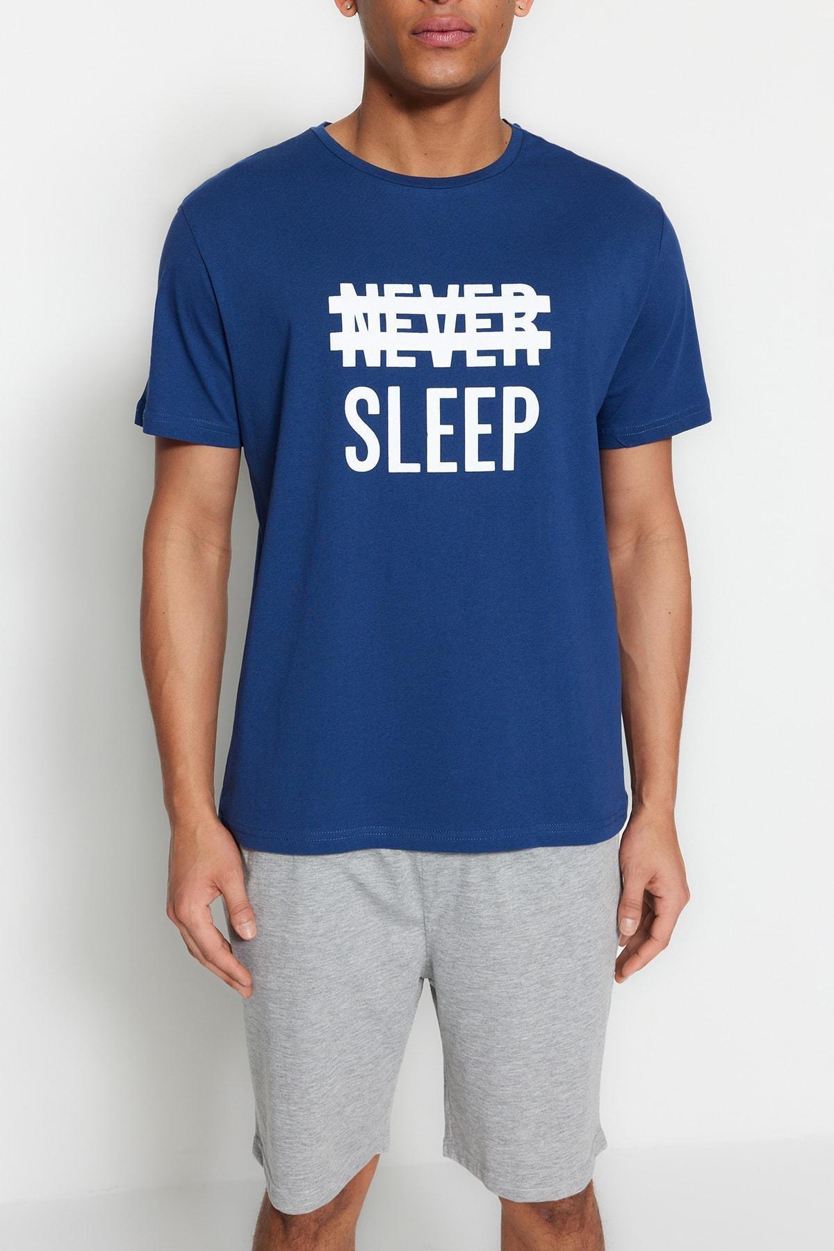 Blue Printed Boat Neck Pajama Set, Blue, large image number 4