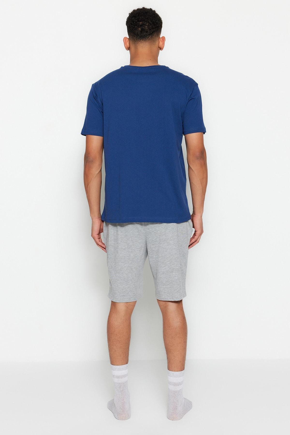 Blue Printed Boat Neck Pajama Set, Blue, large image number 7