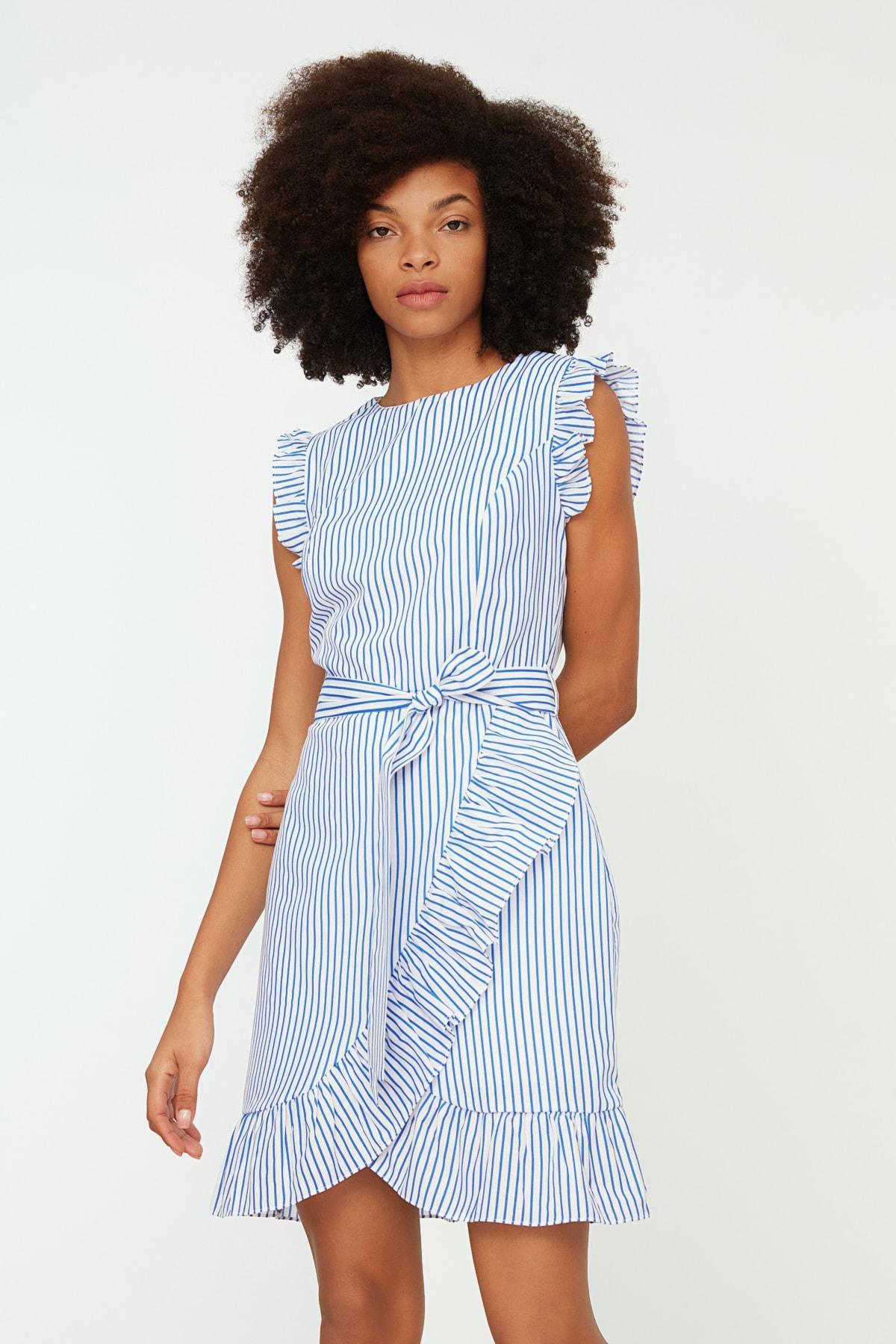 Striped Shirt Dress, Blue, large image number 0