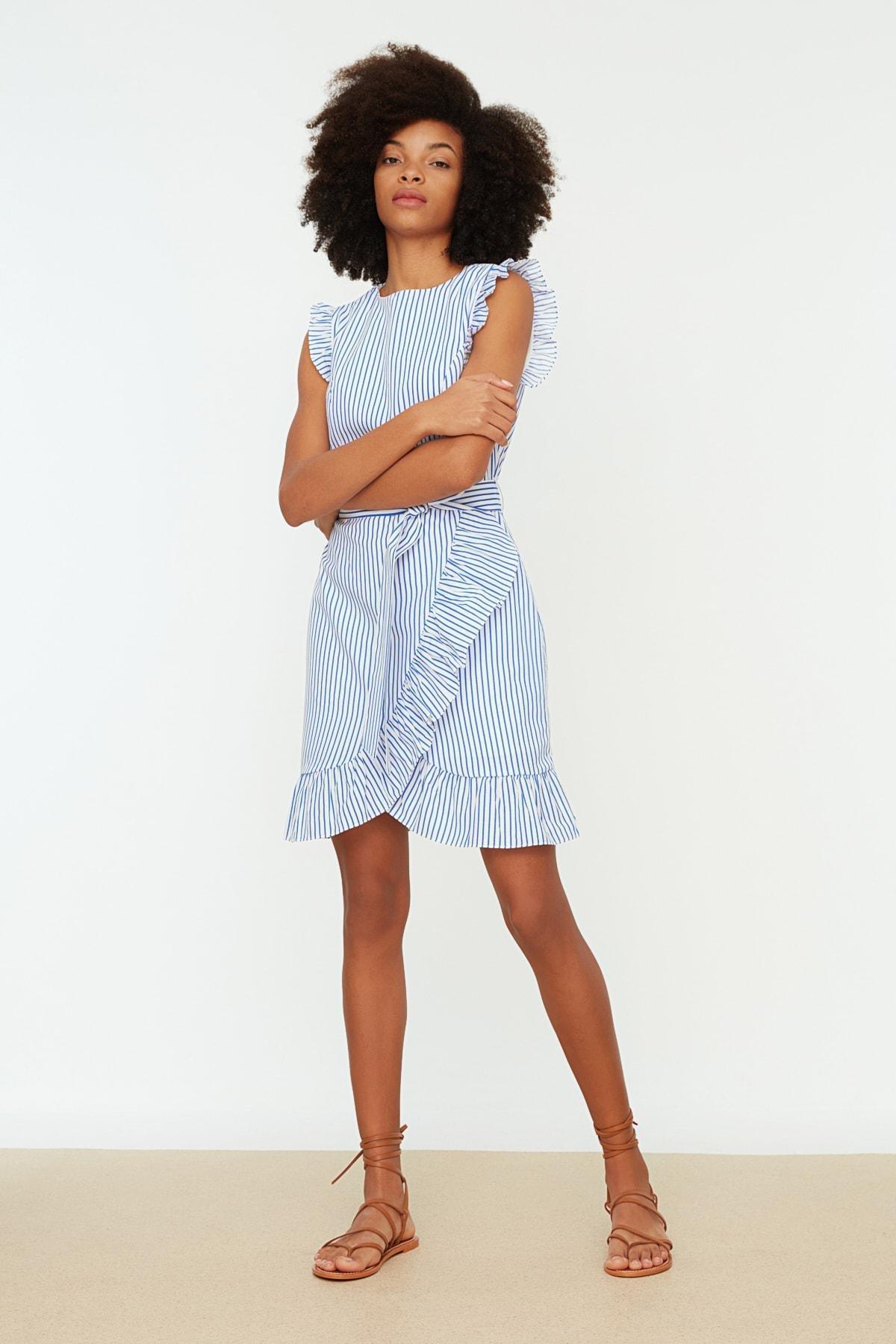 Striped Shirt Dress, Blue, large image number 2