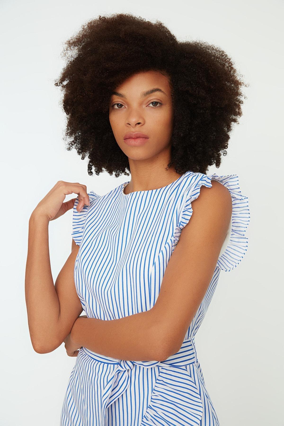 Striped Shirt Dress, Blue, large image number 4