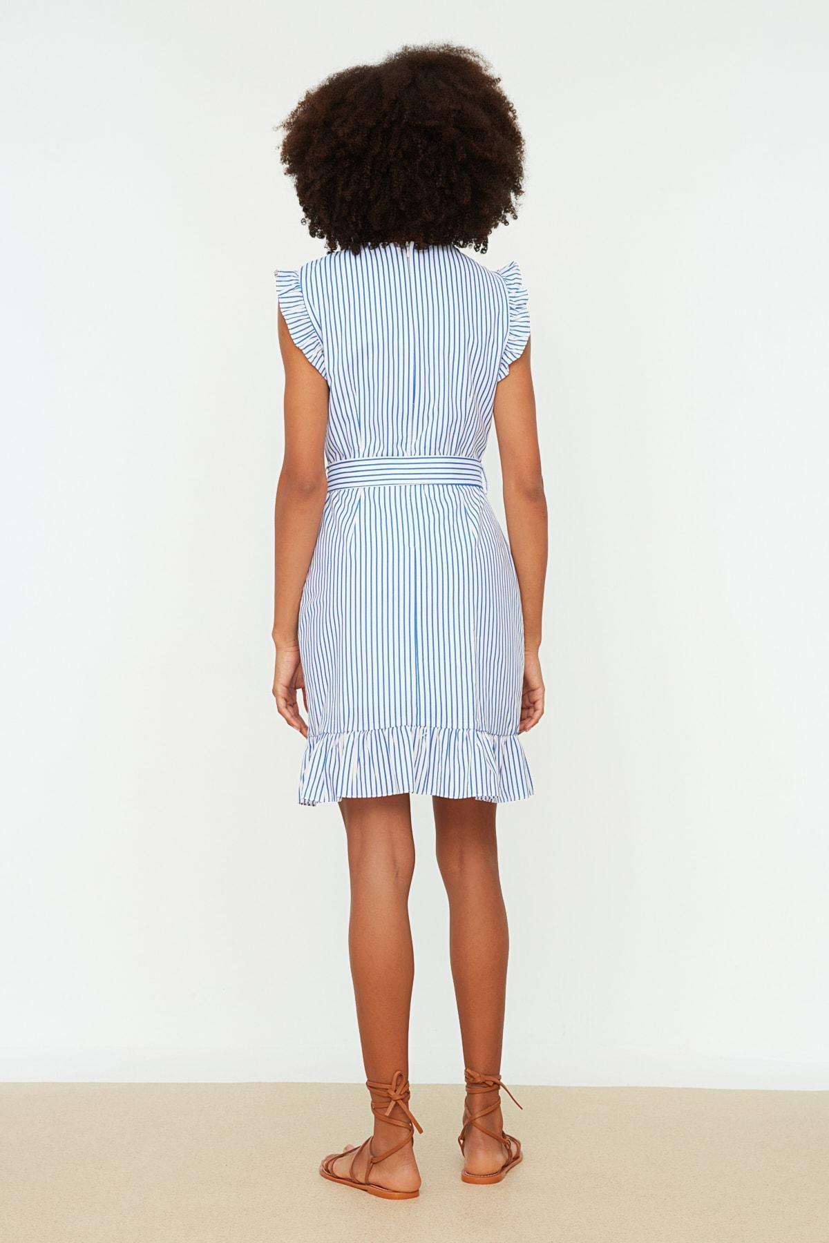 Striped Shirt Dress, Blue, large image number 8