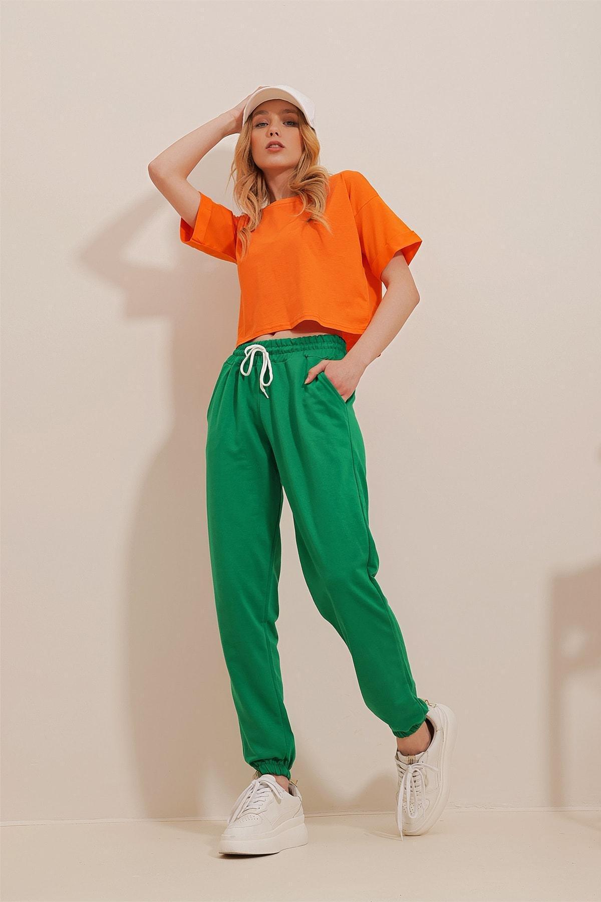 Womens Green Basic Sweatpants with Elastic Waist and Legs ALC-X5902, single, , large image number 2