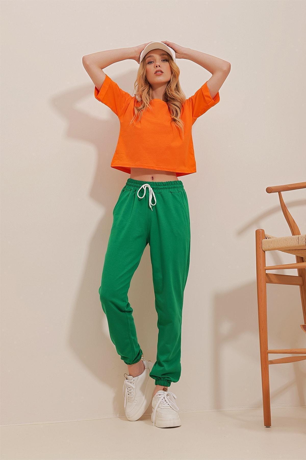 Green Basic Sweatpants with Elastic Waist, Green, large image number 3