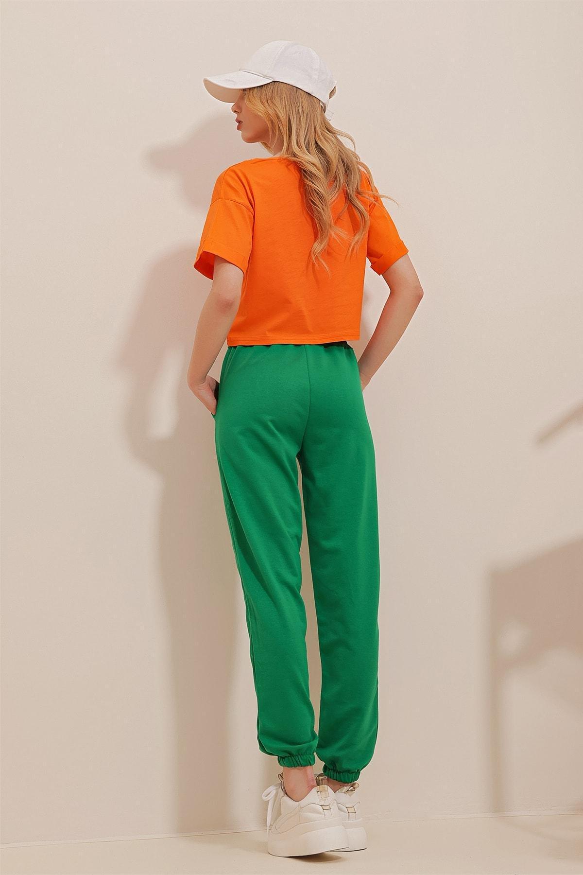 Womens Green Basic Sweatpants with Elastic Waist and Legs ALC-X5902, single, , large image number 4