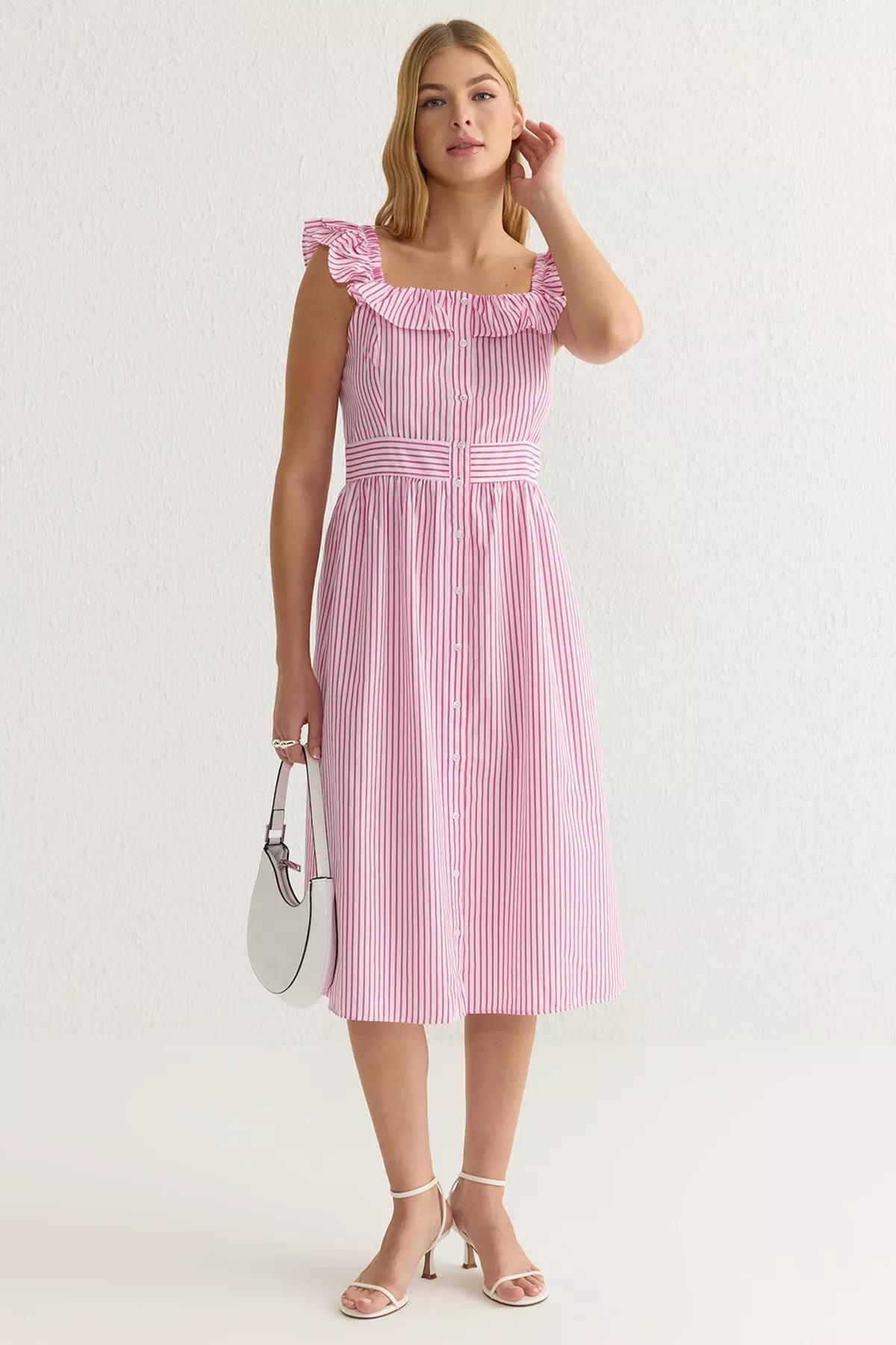 Striped Midi Shirt Dress, , large image number 0