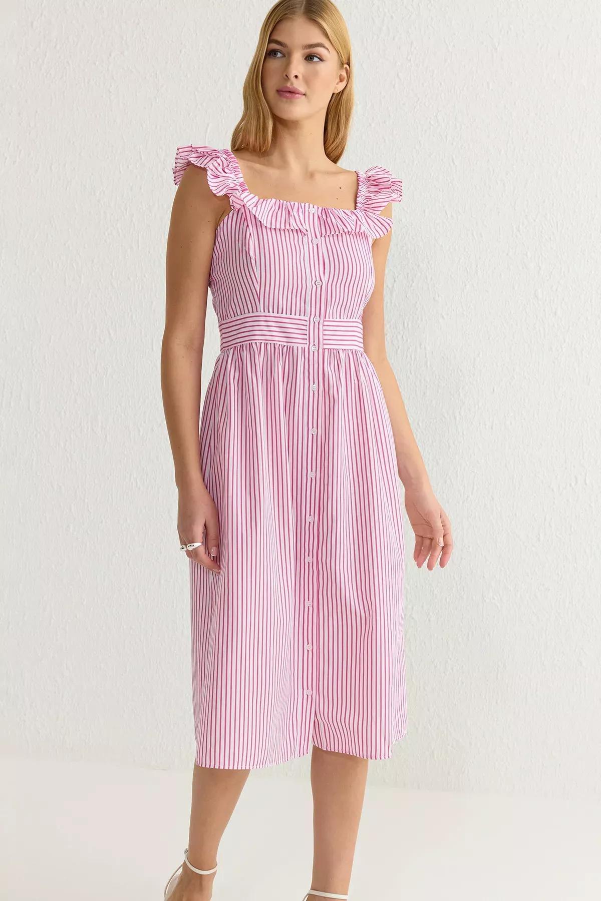 Striped Midi Shirt Dress, , large image number 1