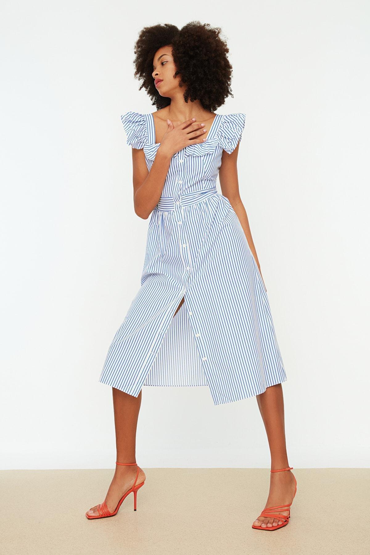 Blue Striped Shirt Dress, , large image number 0