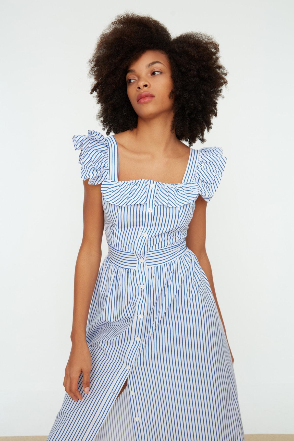 Blue Striped Shirt Dress, Blue, large image number 2