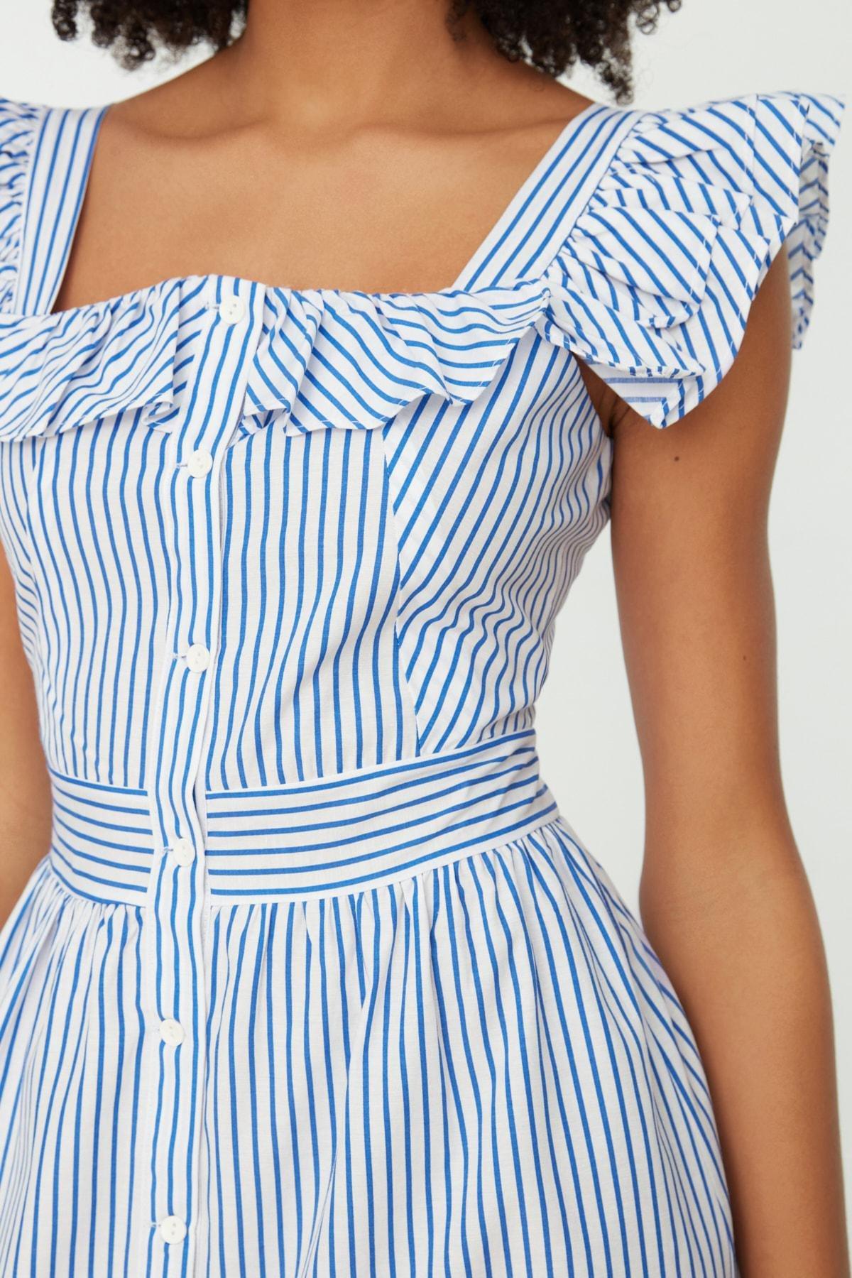 Blue Striped Shirt Dress, Blue, large image number 3