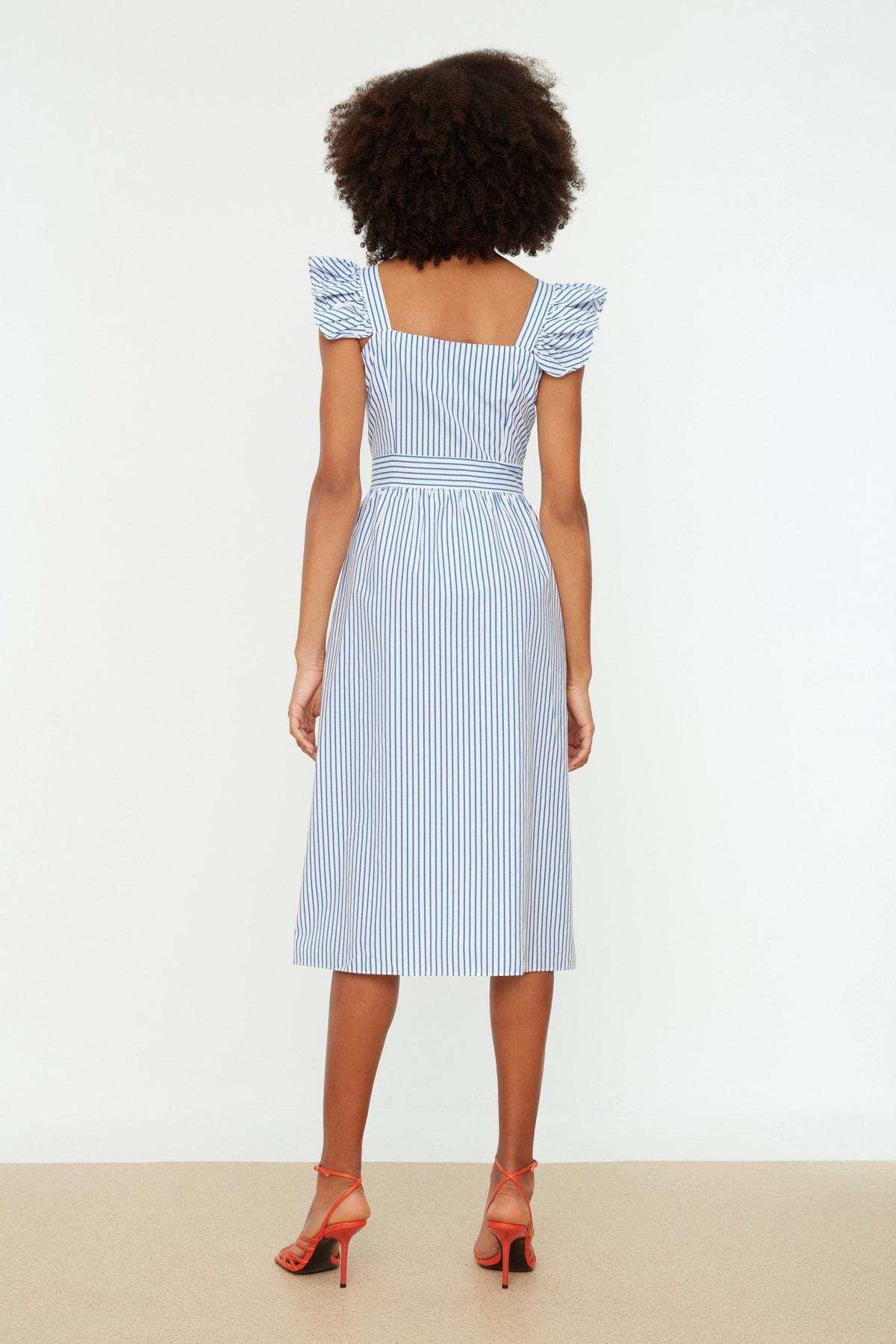 Blue Striped Shirt Dress, Blue, large image number 4