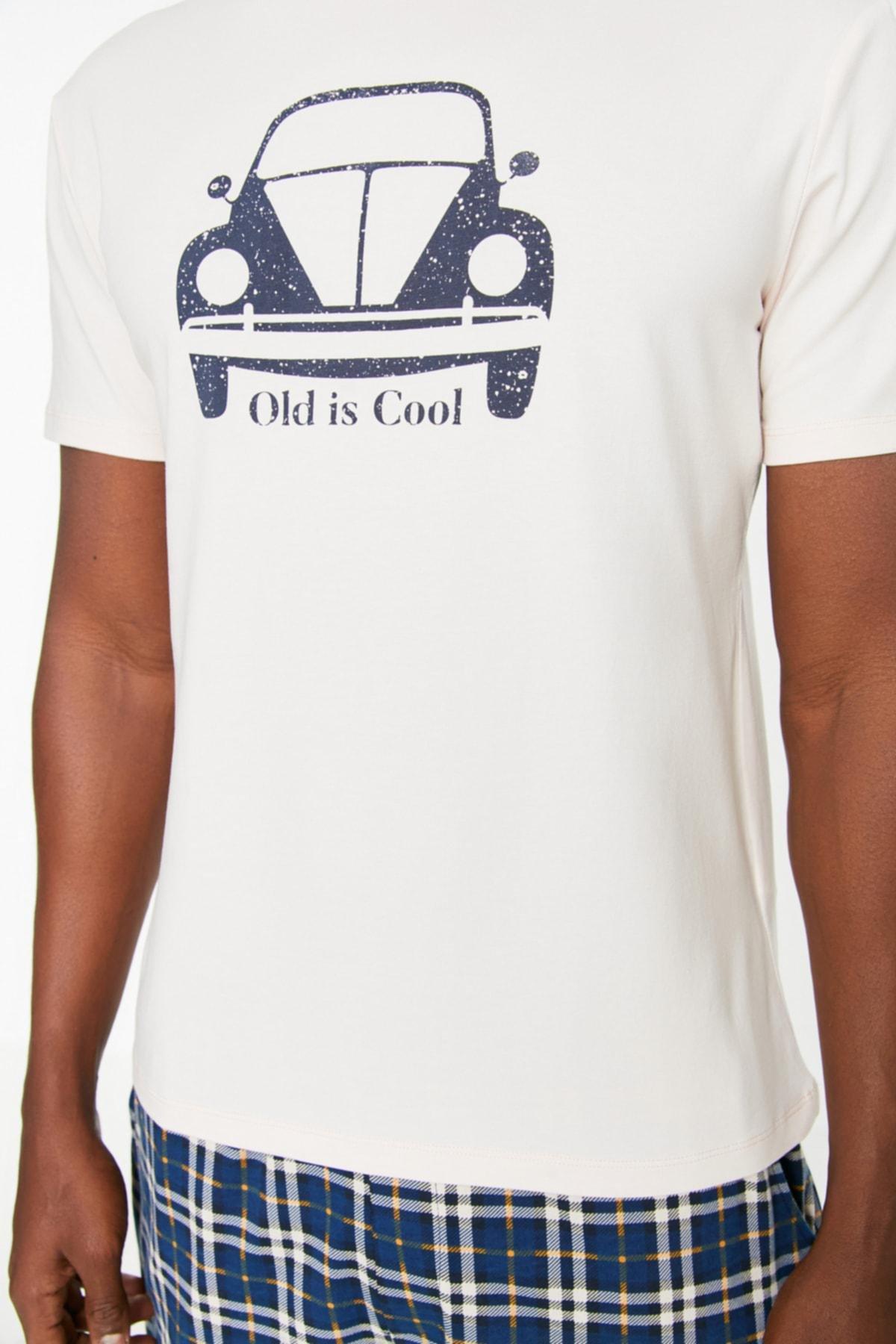 White Printed Plaid Pyjama Set, , large image number 2