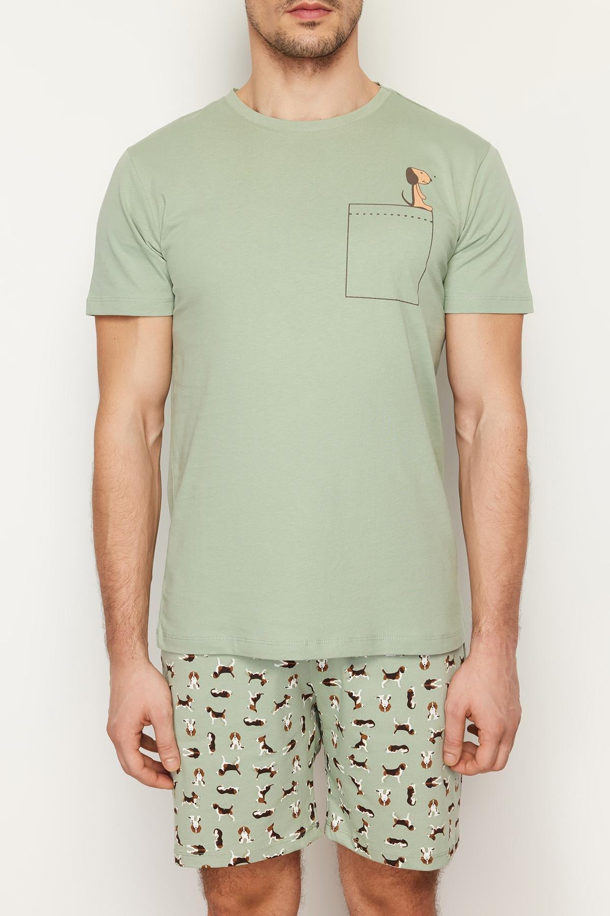 Green Printed Knitted Pyjamas Set, Green, large image number 3