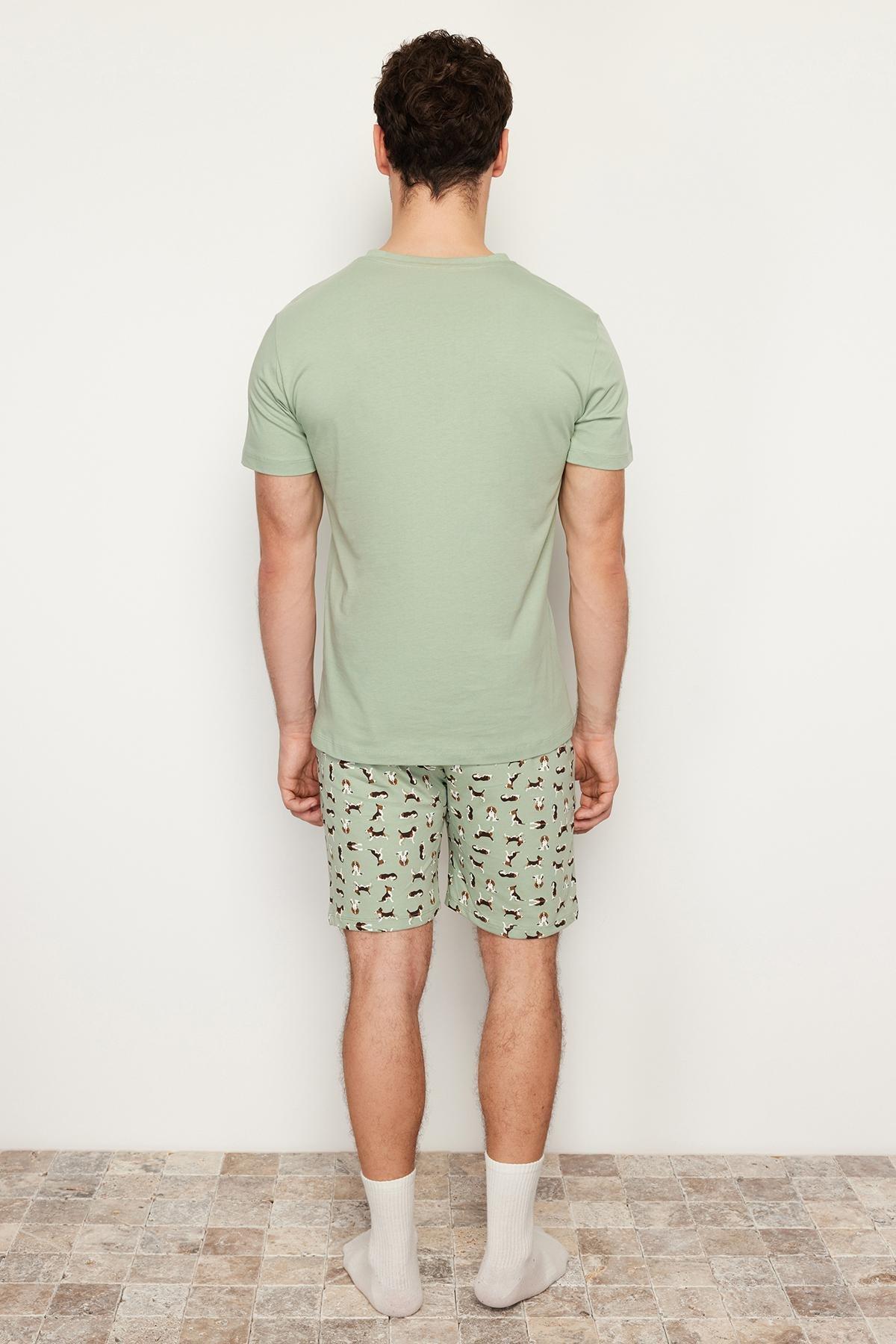 Green Printed Knitted Pyjamas Set, , large image number 4