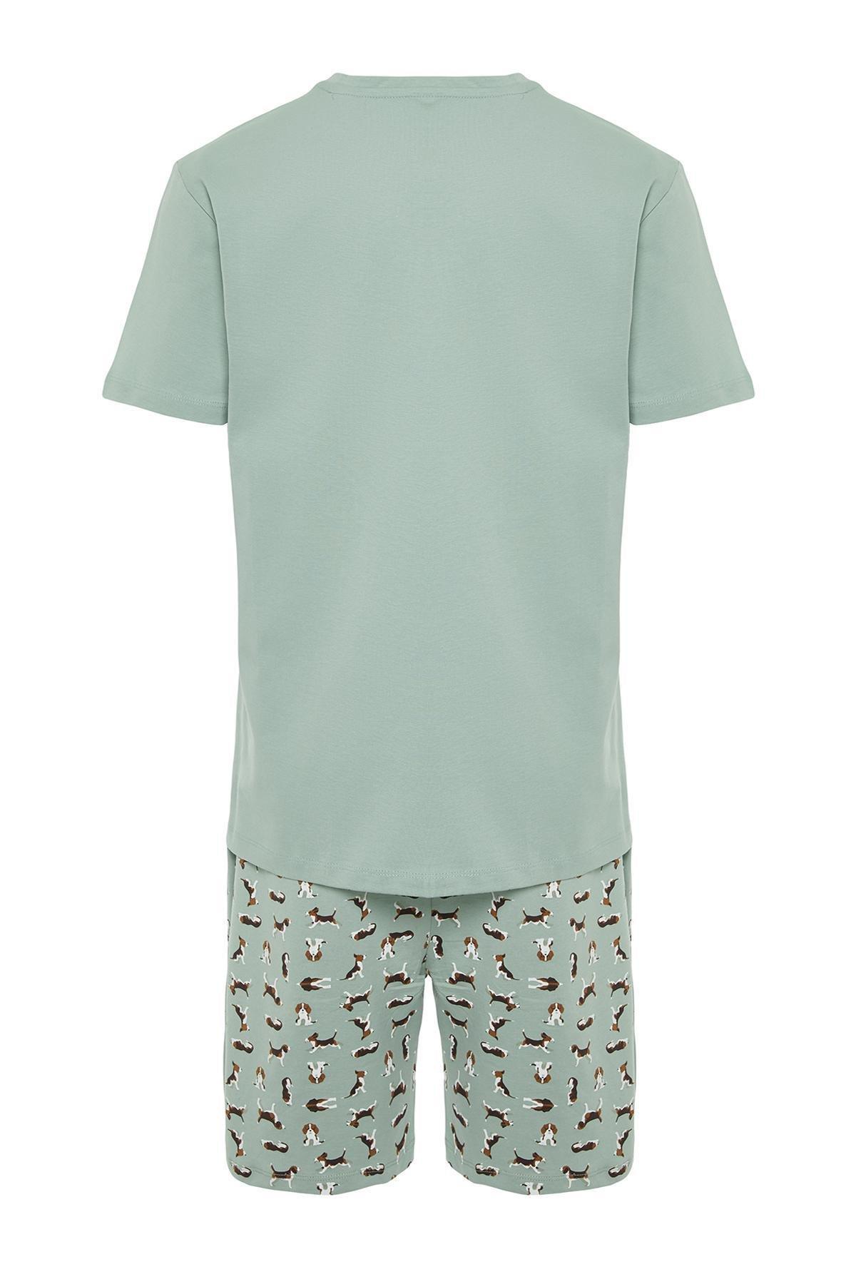 Green Printed Knitted Pyjamas Set, , large image number 6