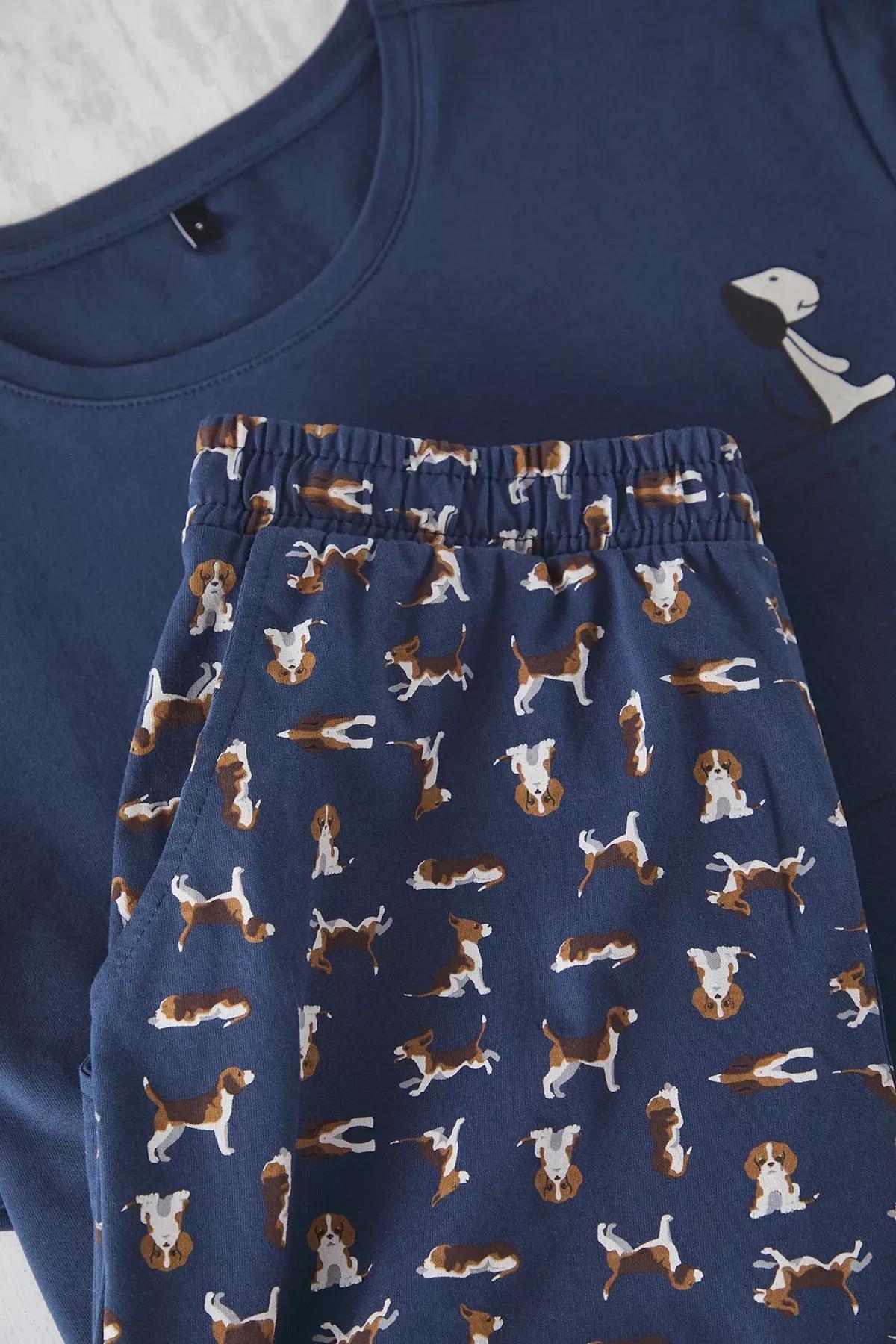 Blue Dog Patterned Knitted Pajama Set, , large image number 2