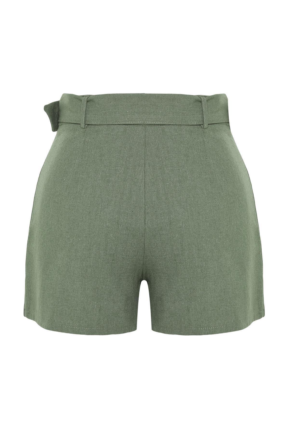 Khaki Belted Blended Mini Skirt, , large image number 7