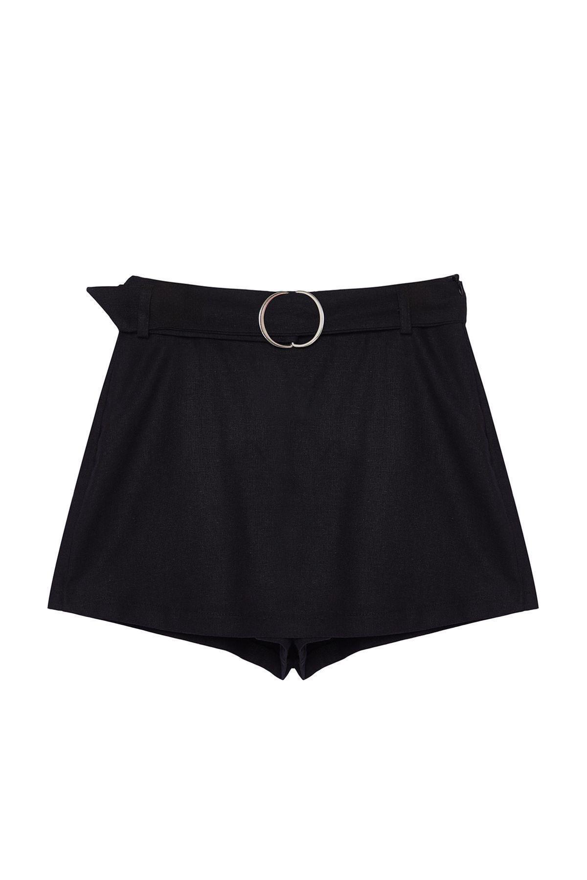Black Belted Linen Blend Beach Skort, , large image number 5