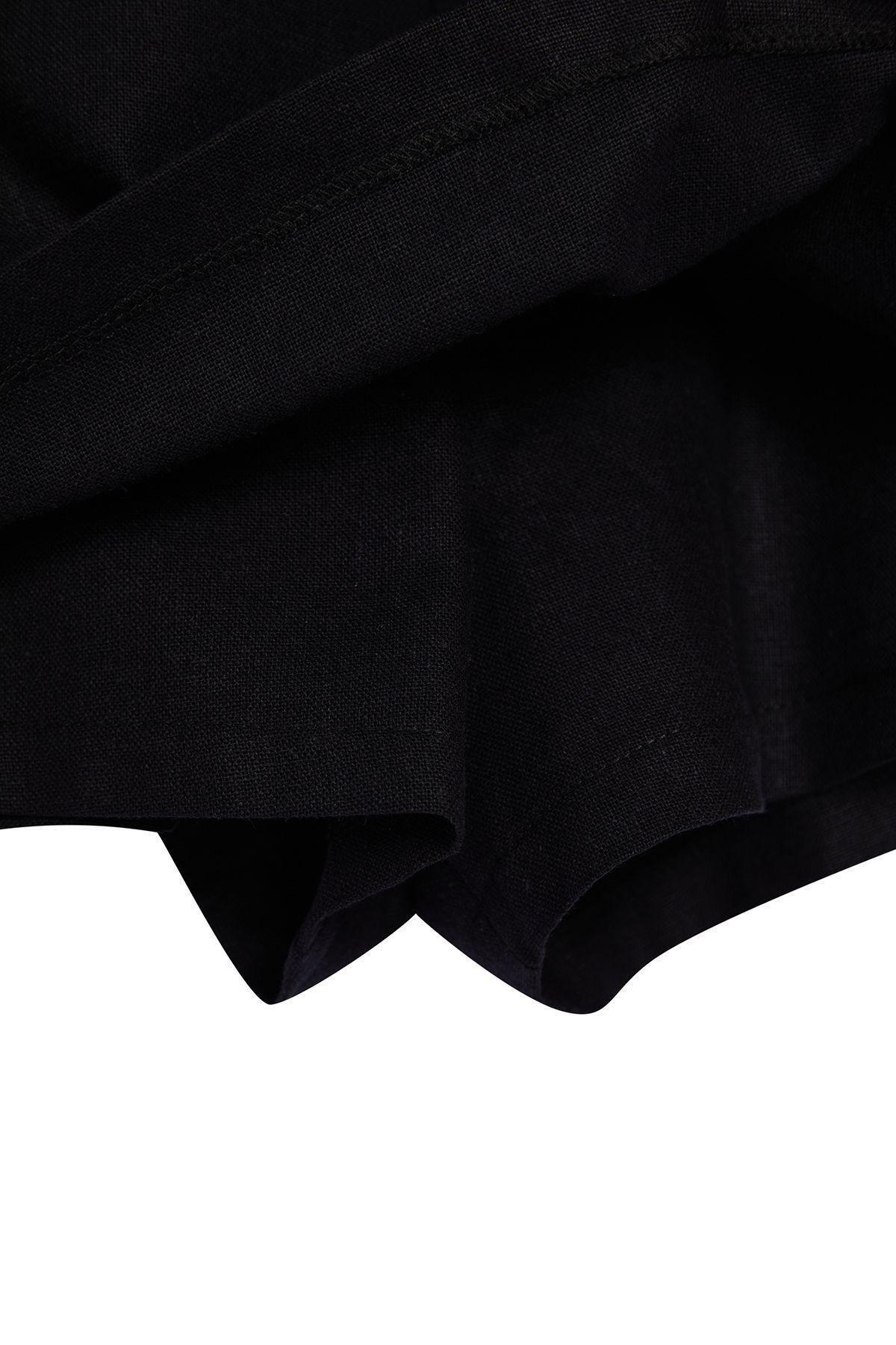 Black Belted Linen Blend Beach Skort, , large image number 6