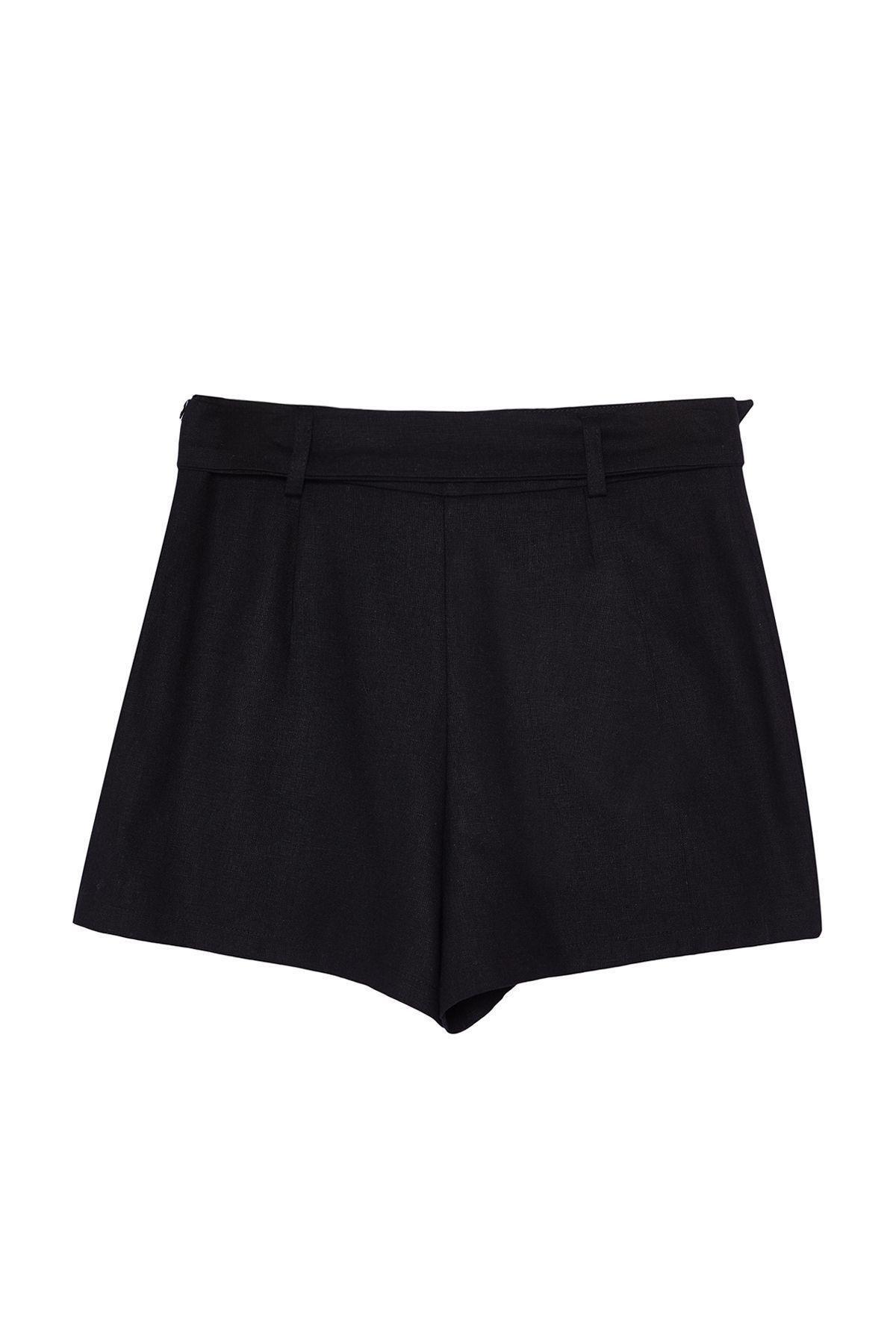 Black Belted Linen Blend Beach Skort, , large image number 7