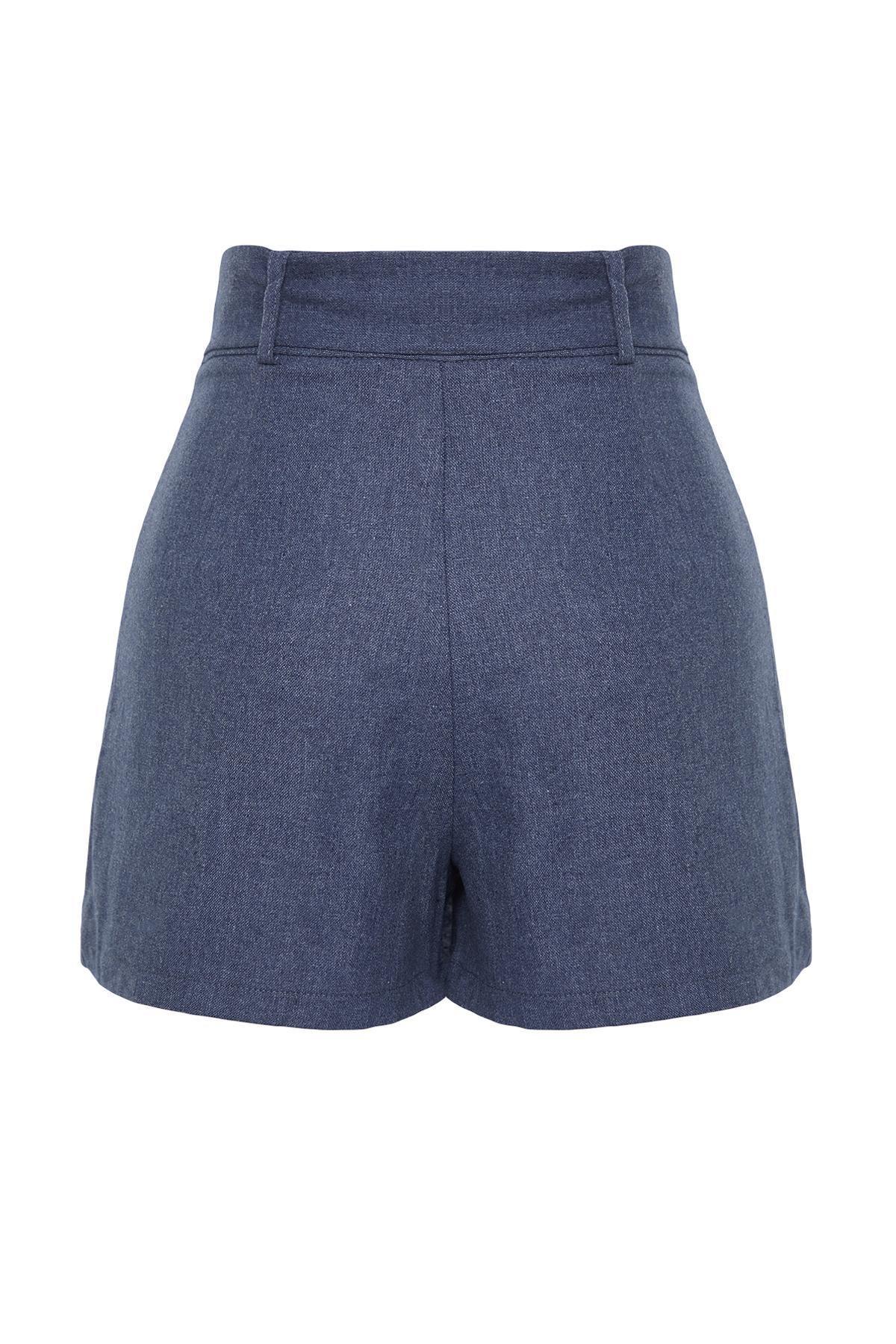 Blue Mini Linen-Blend Skirt, , large image number 7