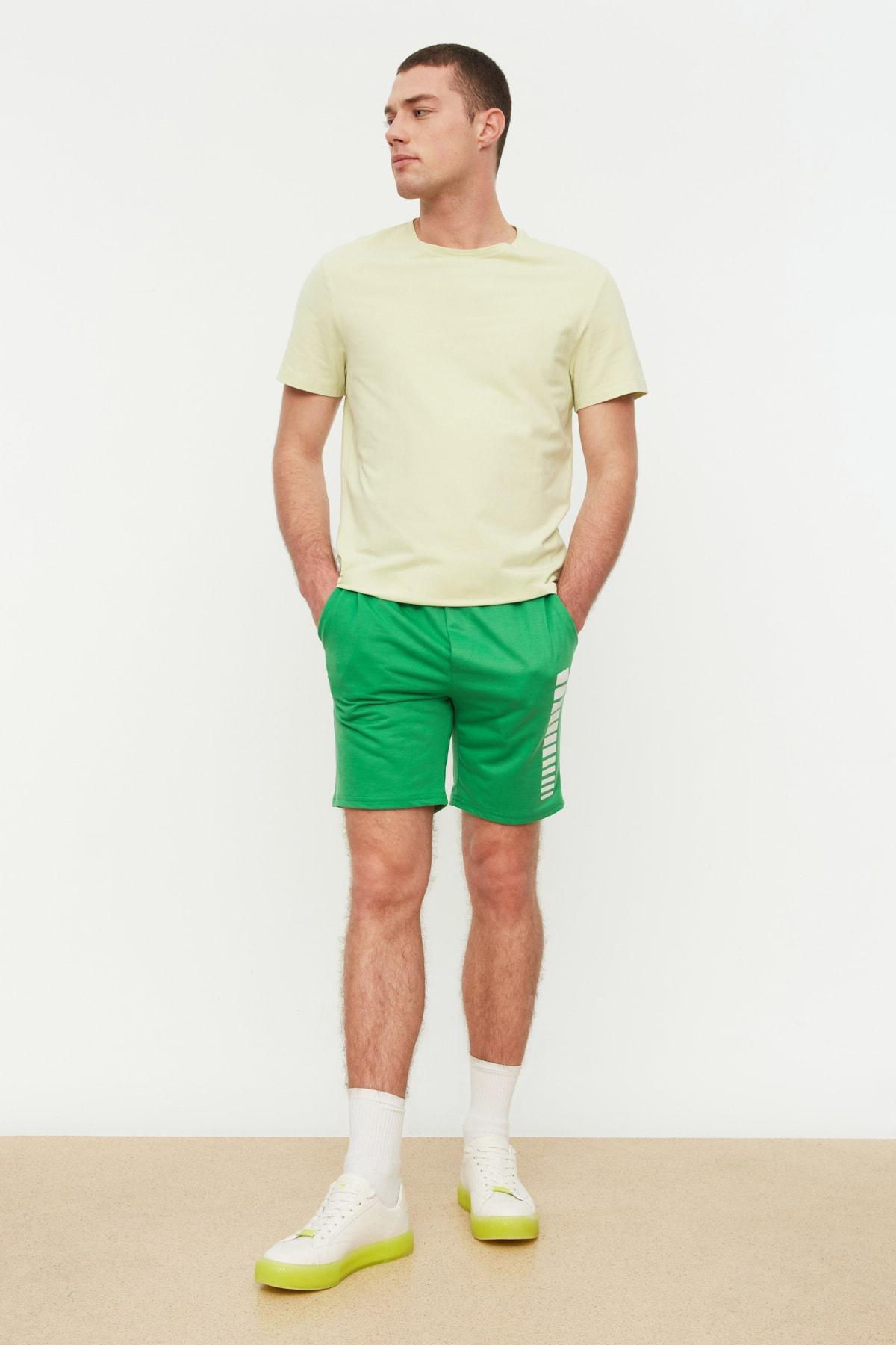 Green Colourblock Mid Waist Shorts, Green, medium