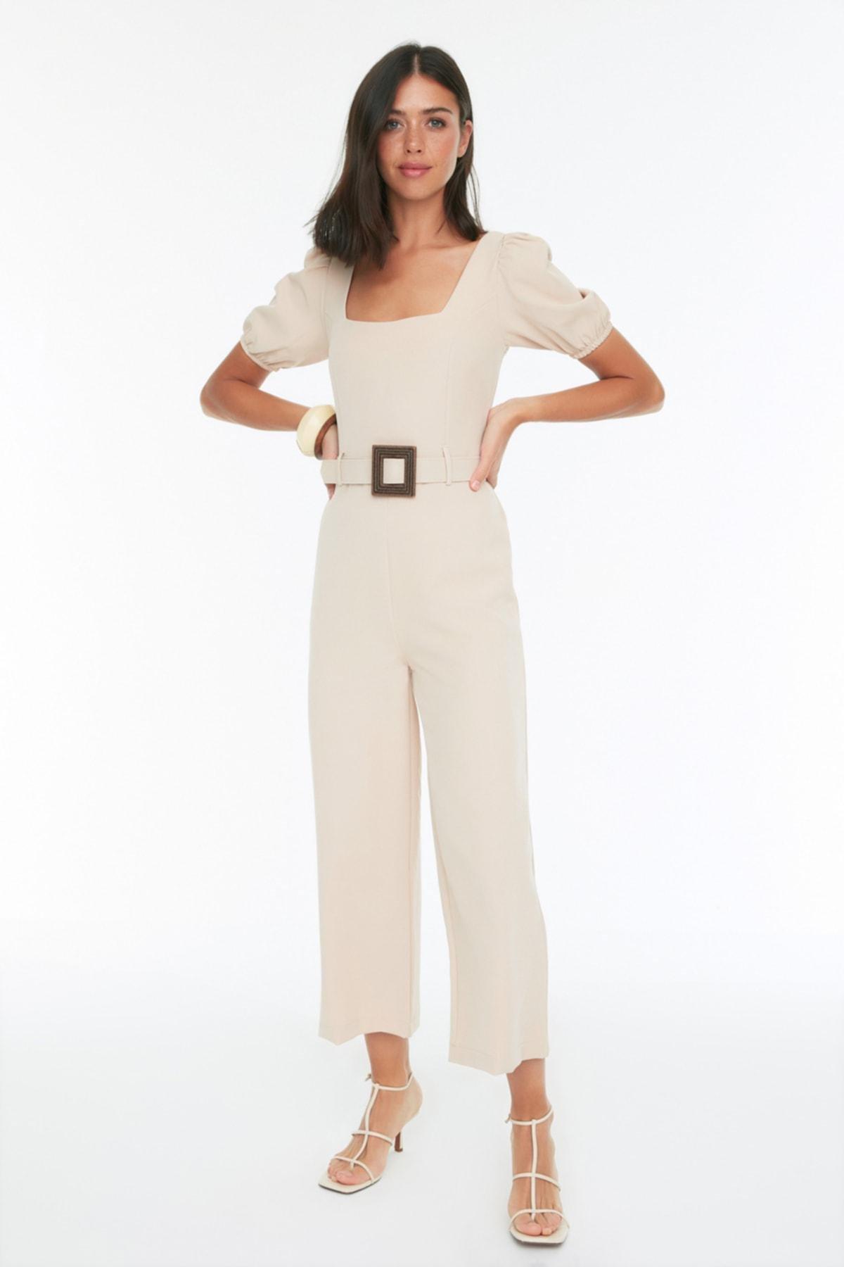 Beige Balloon Sleeve Jumpsuit, Beige, large image number 0
