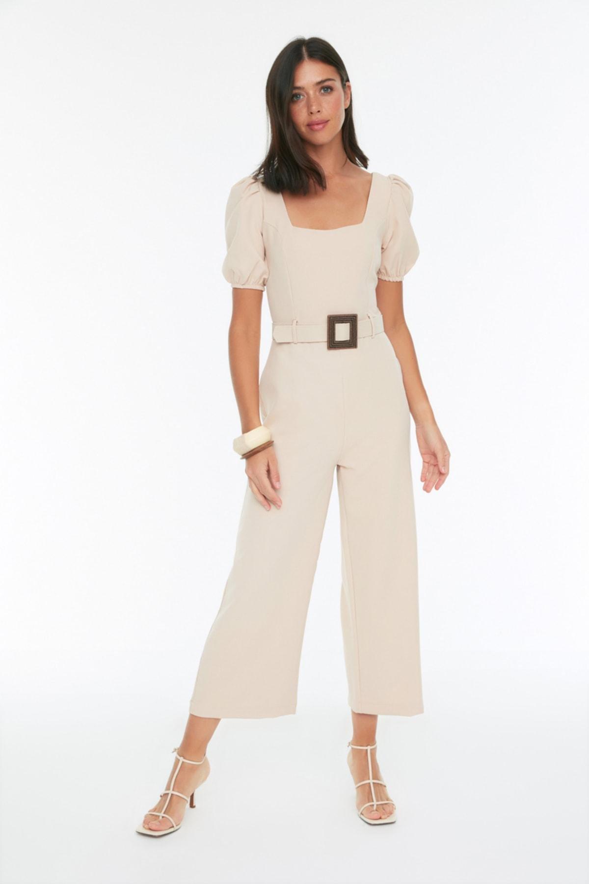 Beige Balloon Sleeve Jumpsuit, Beige, large image number 3