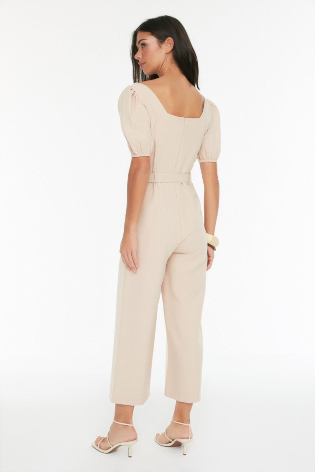 Beige Balloon Sleeve Jumpsuit, Beige, large image number 4