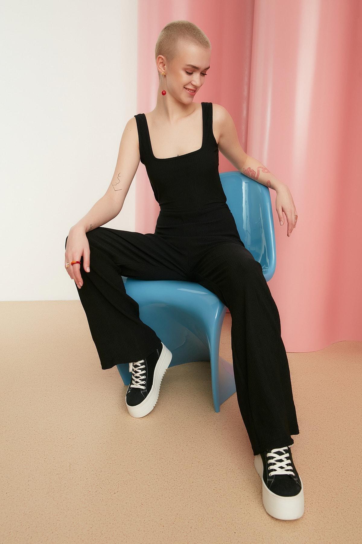 Black Slim Square Collar Jumpsuit, , large image number 1