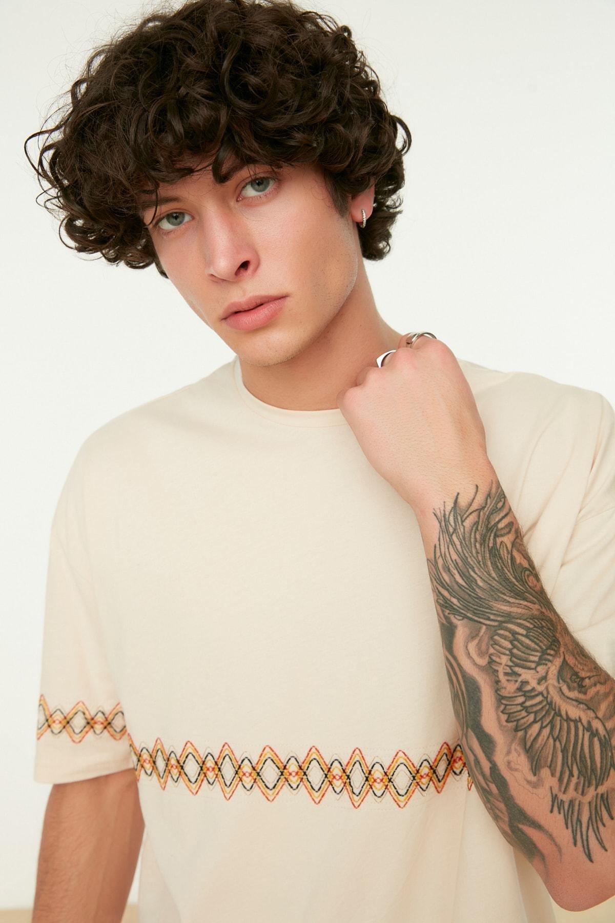 Beige Oversize Crew Neck T-Shirt, , large image number 0
