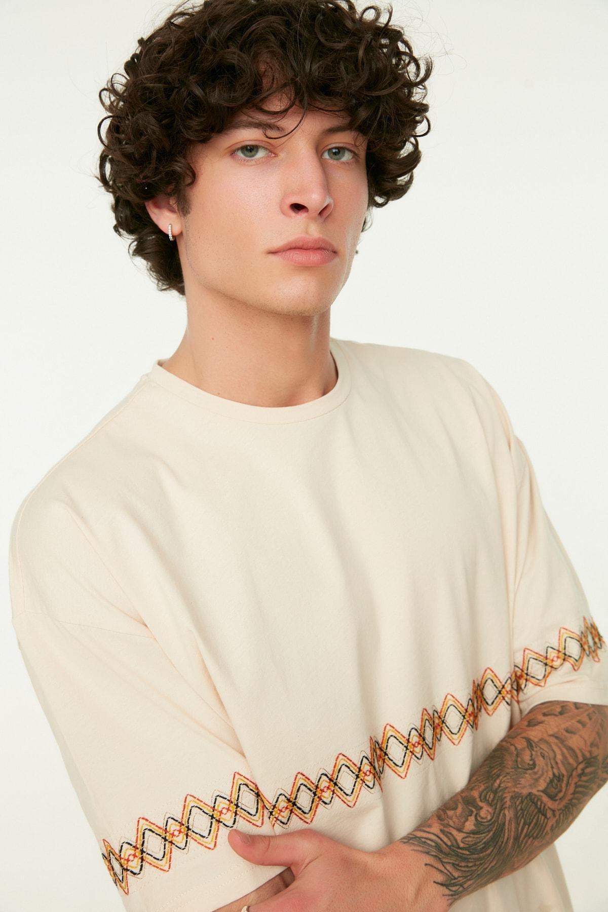 Beige Oversize Crew Neck T-Shirt, , large image number 2