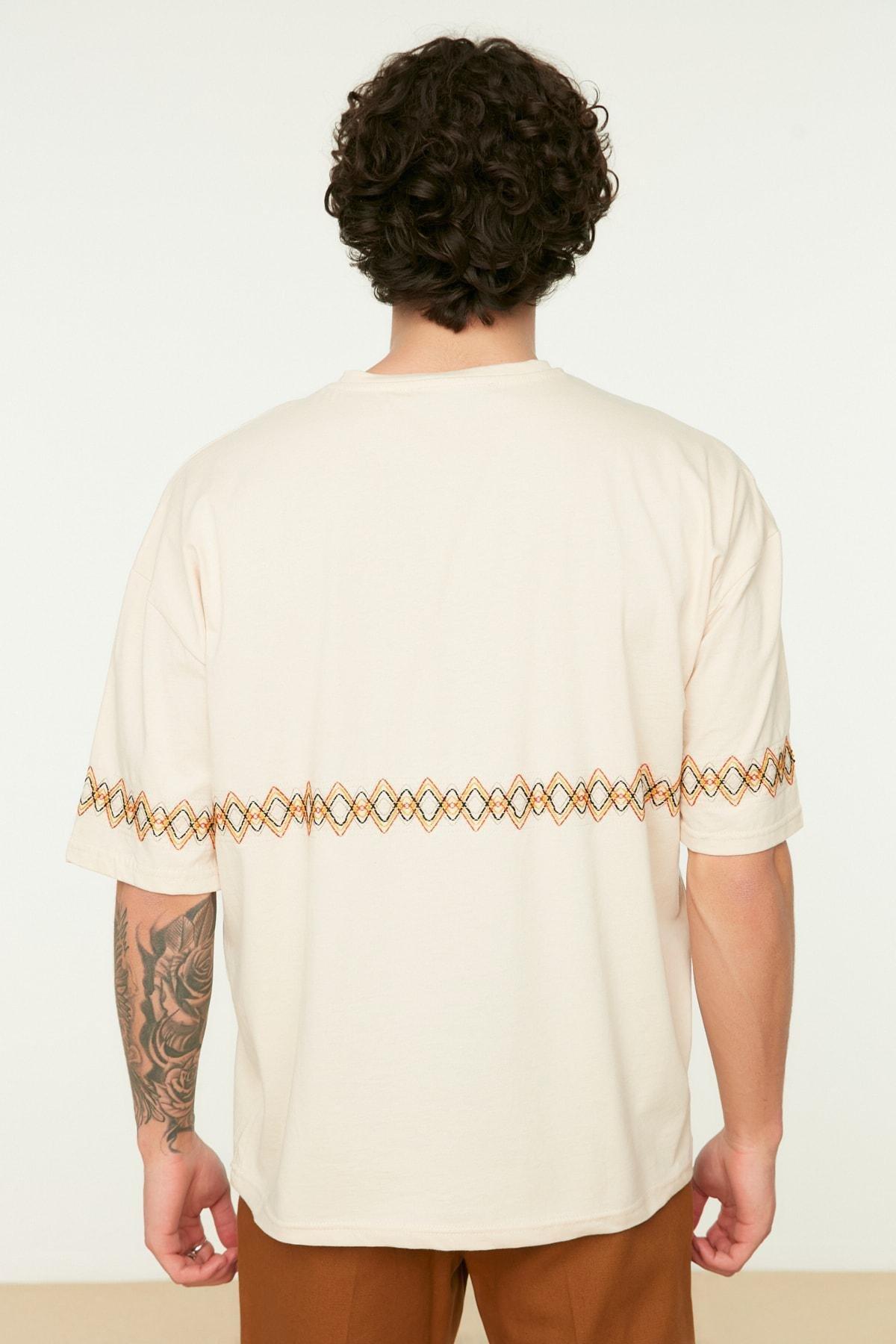 Beige Oversize Crew Neck T-Shirt, , large image number 4