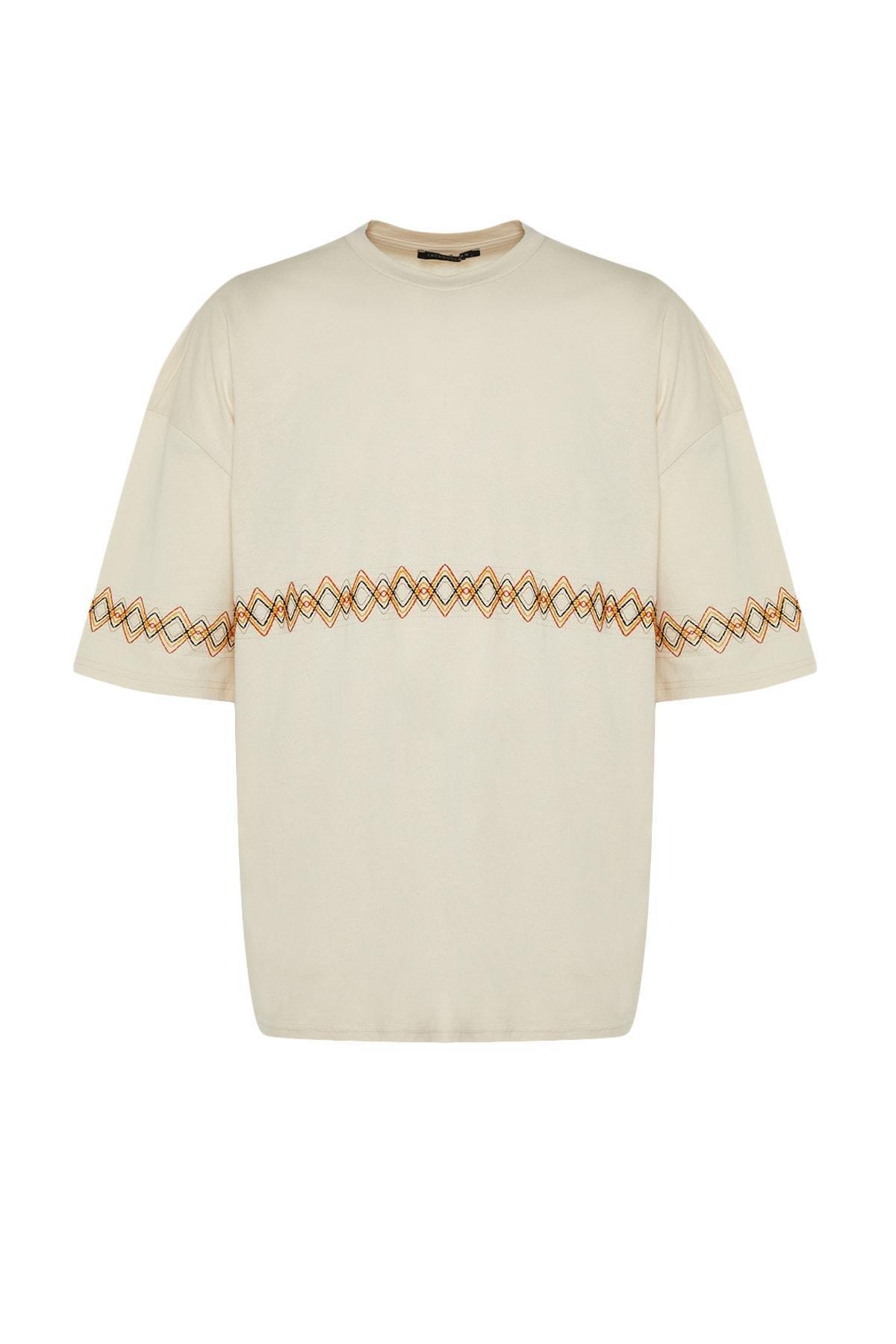 Beige Oversize Crew Neck T-Shirt, , large image number 5