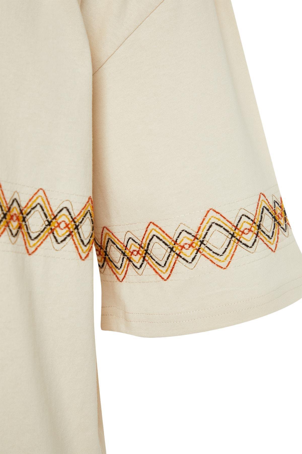 Beige Oversize Crew Neck T-Shirt, , large image number 6