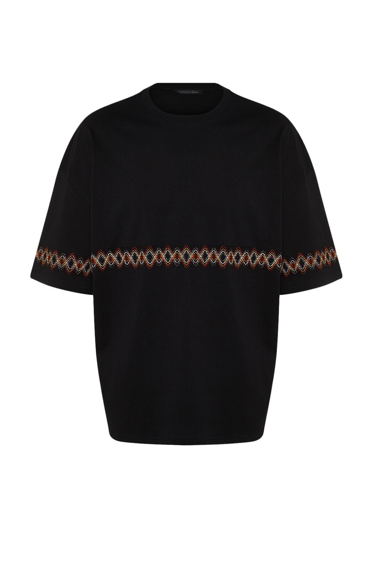 Black Oversize Crew Neck Tshirt, , large image number 5