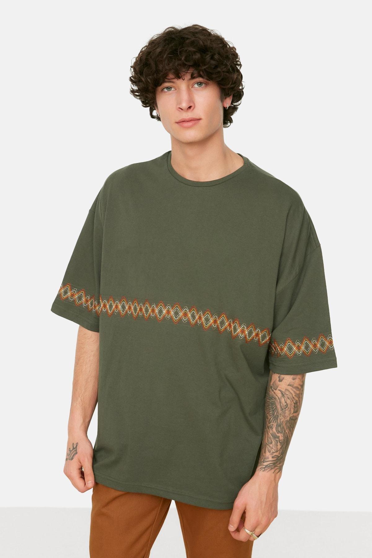 Khaki Oversize Crew Neck T-Shirt, , large image number 0