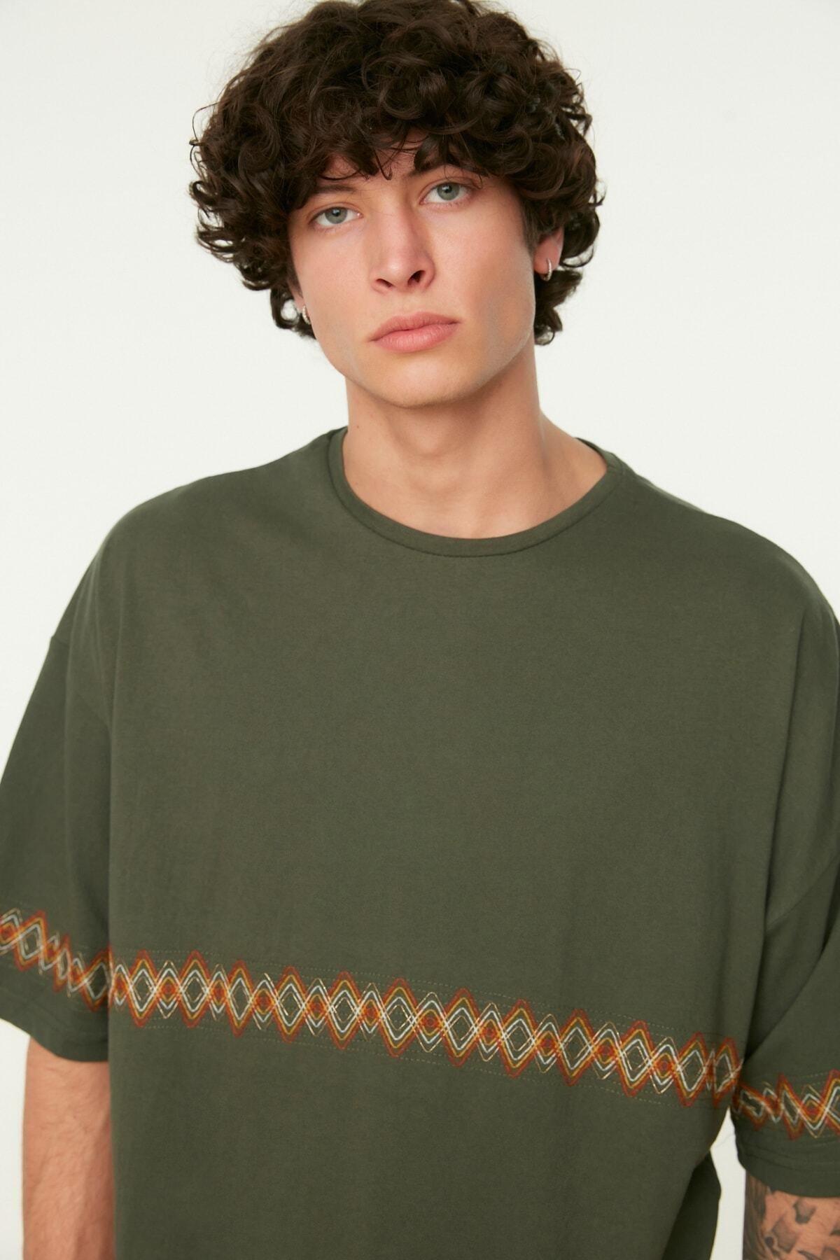 Khaki Oversize Crew Neck T-Shirt, , large image number 1