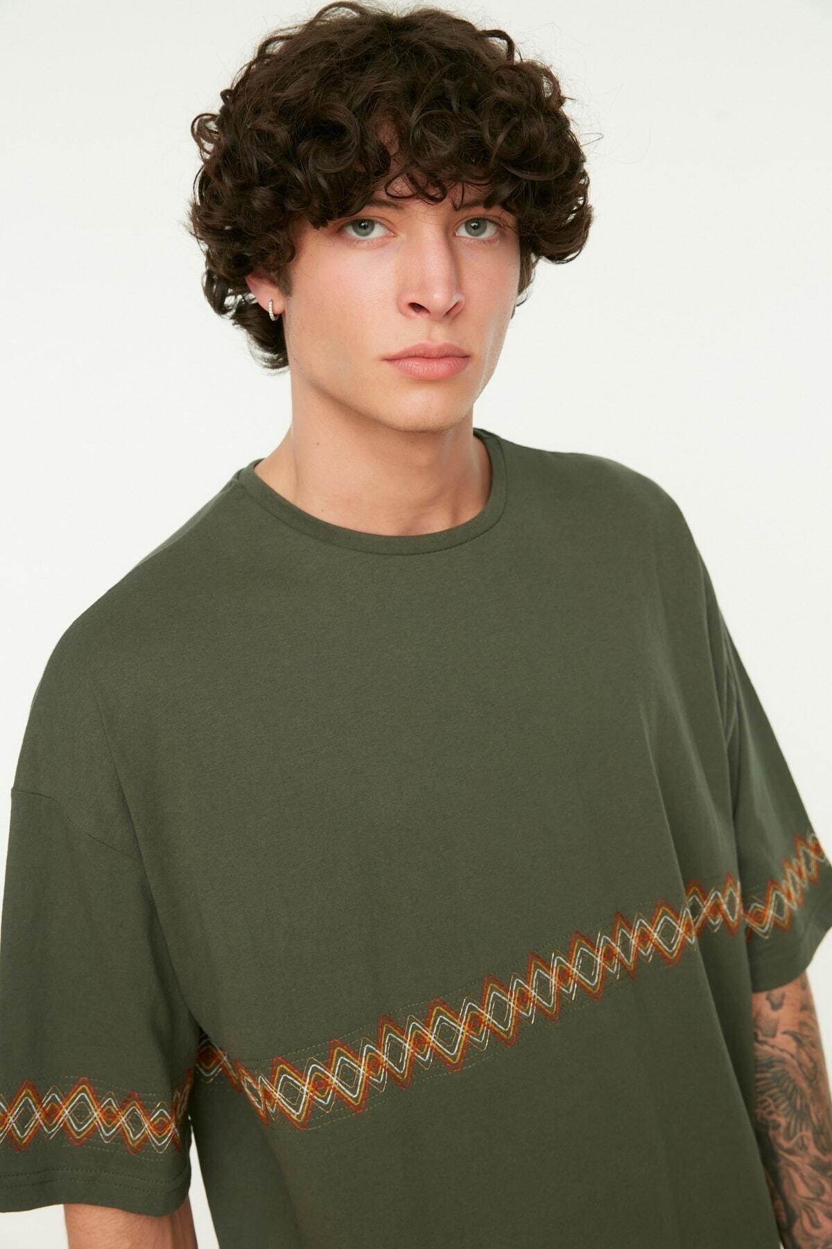 Khaki Oversize Crew Neck T-Shirt, , large image number 2