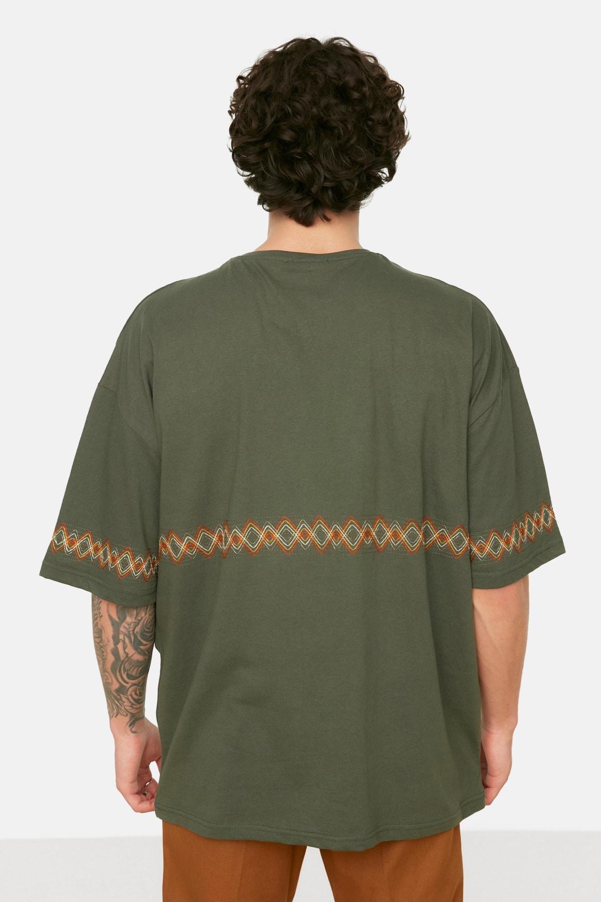 Khaki Oversize Crew Neck T-Shirt, , large image number 4