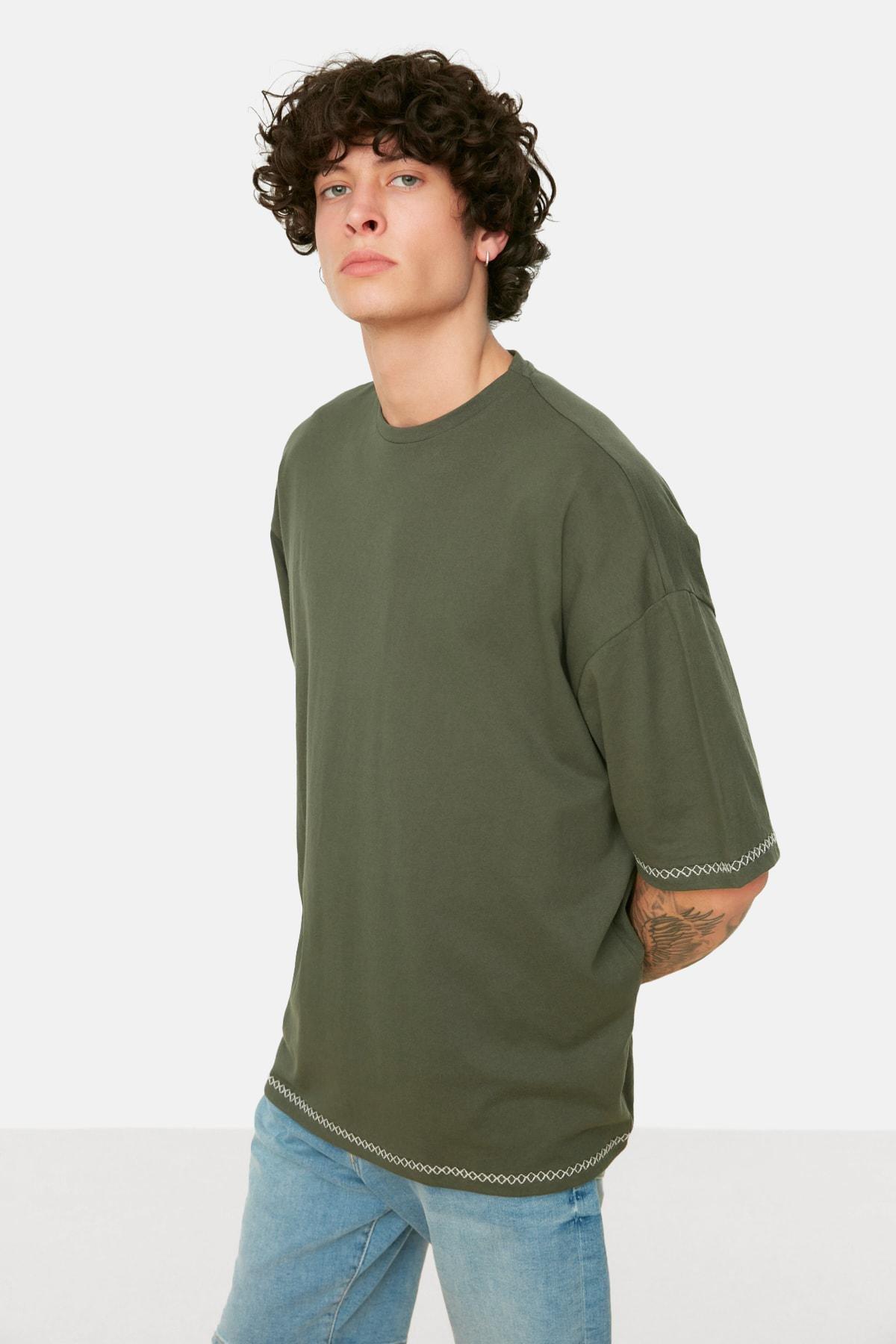 Khaki Oversize Crew Neck Tshirt, , large image number 2