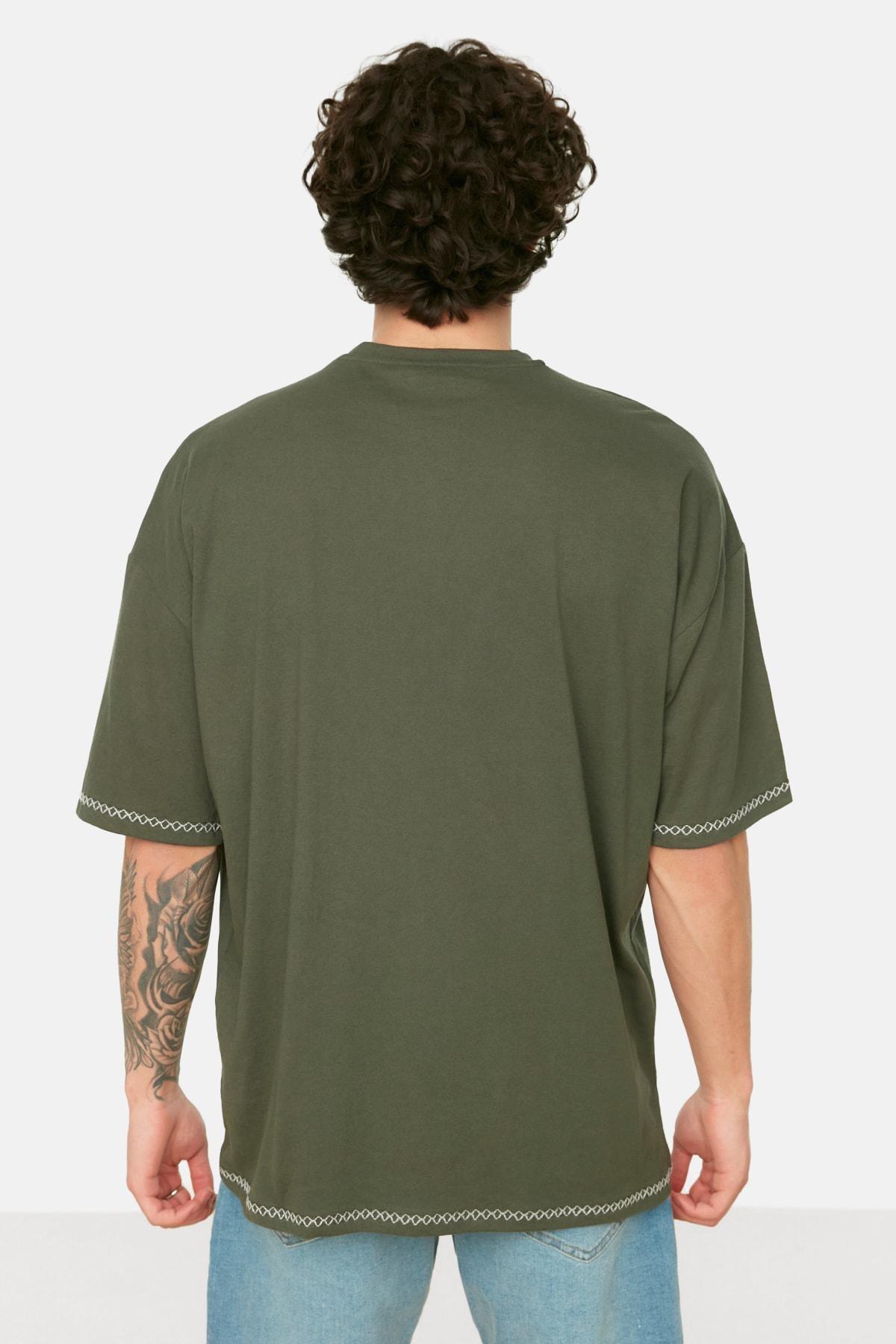Khaki Oversize Crew Neck Tshirt, , large image number 4